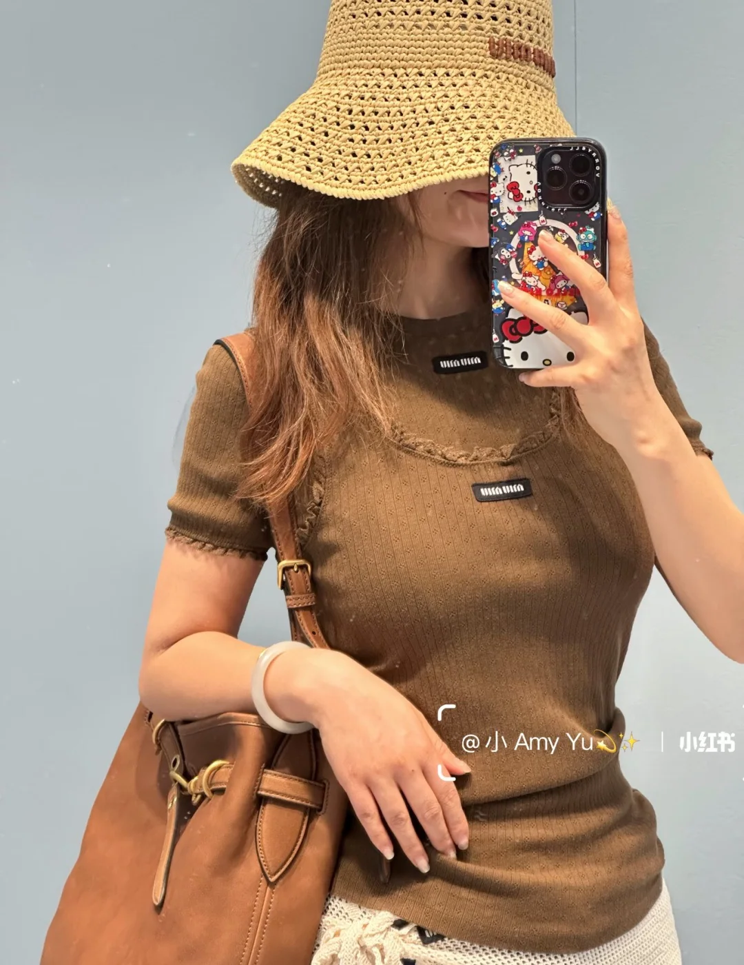 미우미우 레이스 트림 라운드넥 반팔 탑 상세 이미지 7