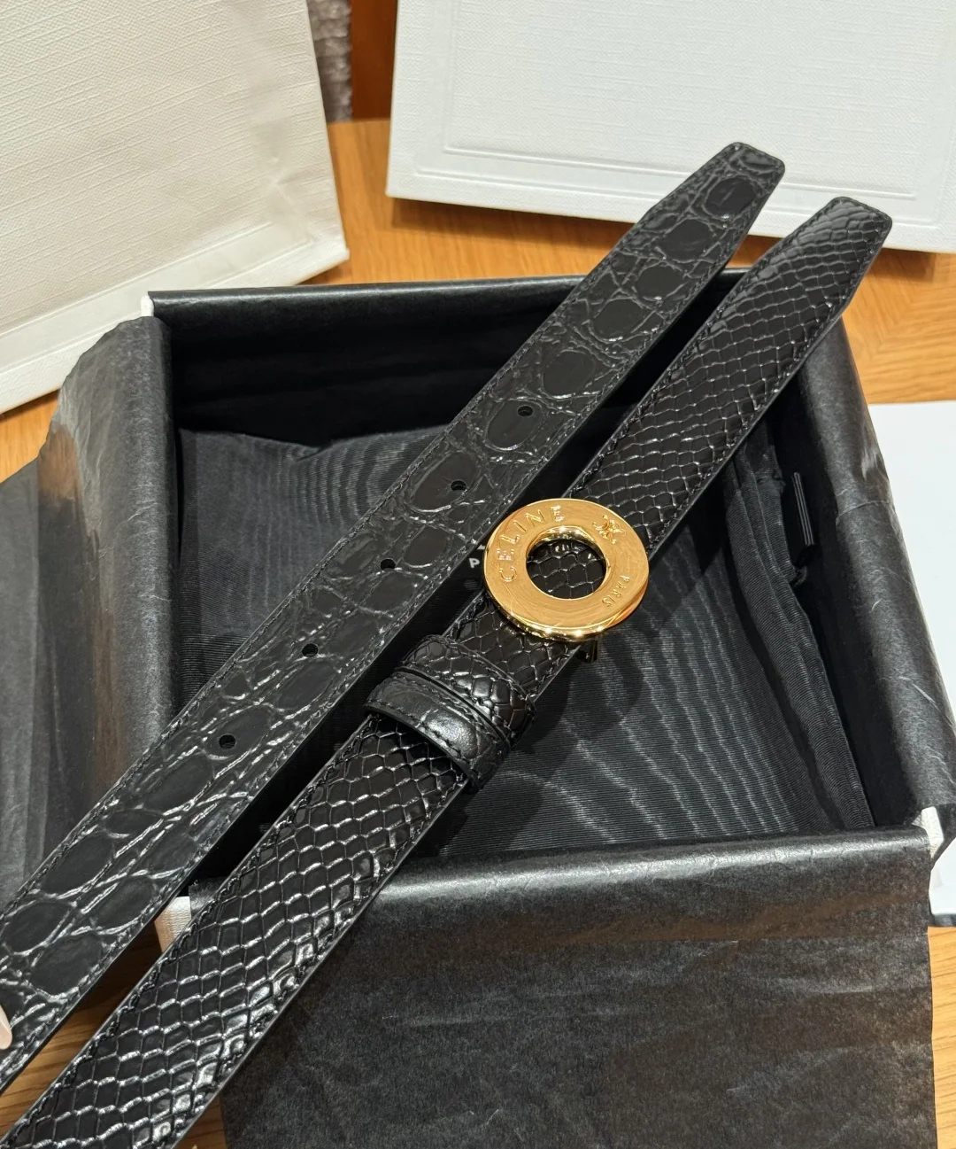 셀린느 DISC 골드 버클 25mm 양면 가죽 벨트 상세 이미지 6