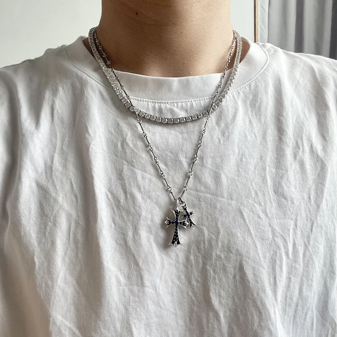 크롬하츠 블루 다이아몬드 장식 크로스 목걸이 상세 이미지 9