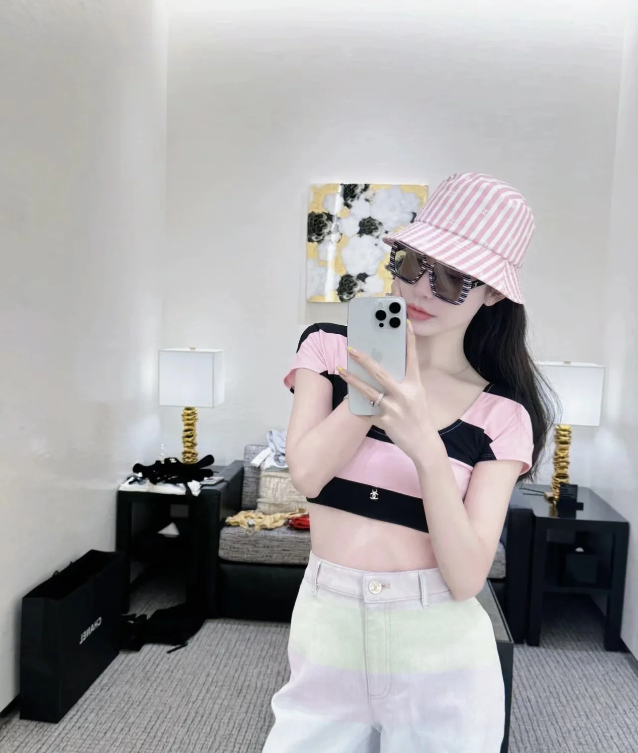 샤넬 스트라이프 버킷 모자 상세 이미지 1