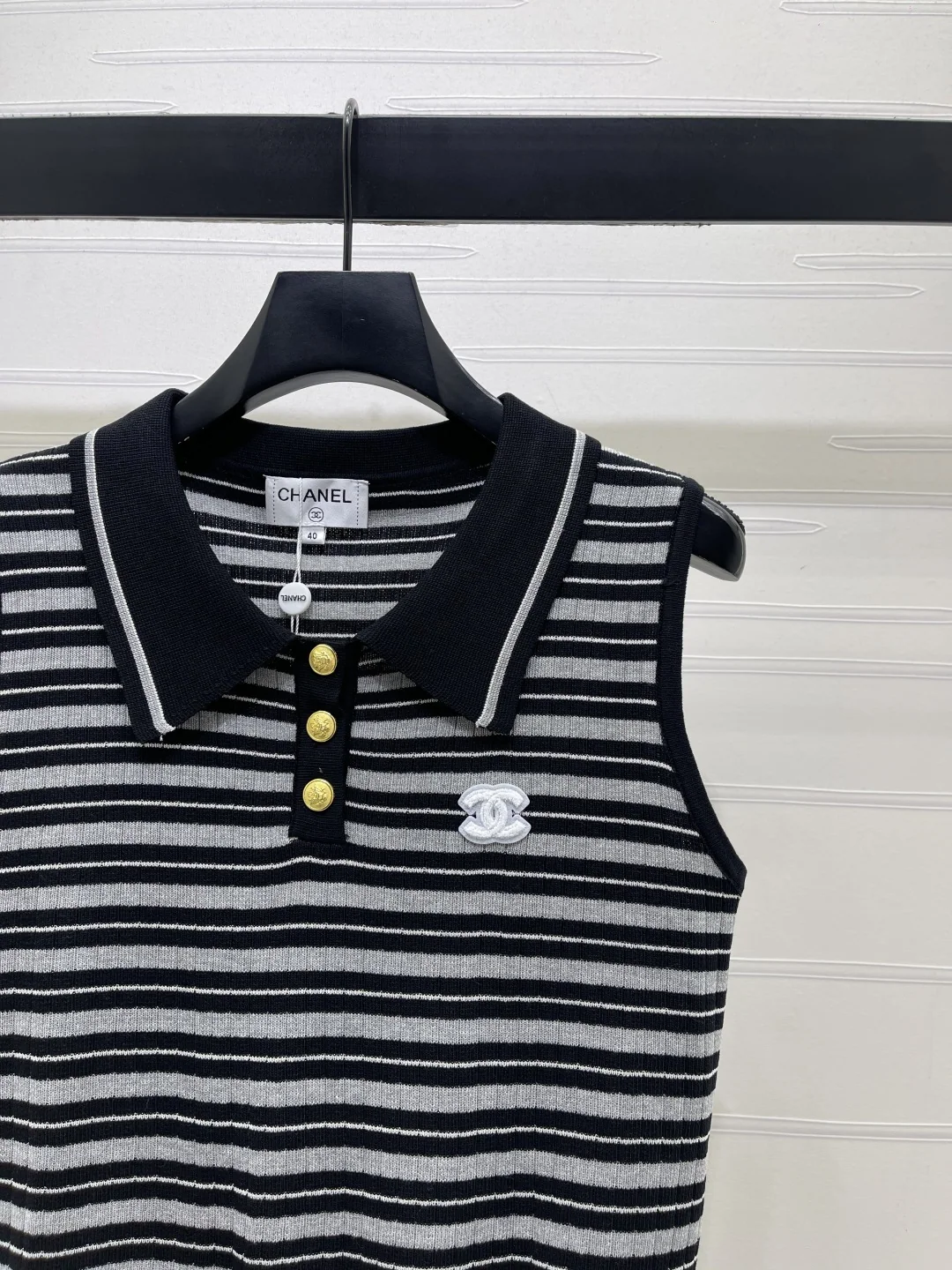 샤넬 스트라이프 울 혼방 반팔 니트 베스트 상세 이미지 2