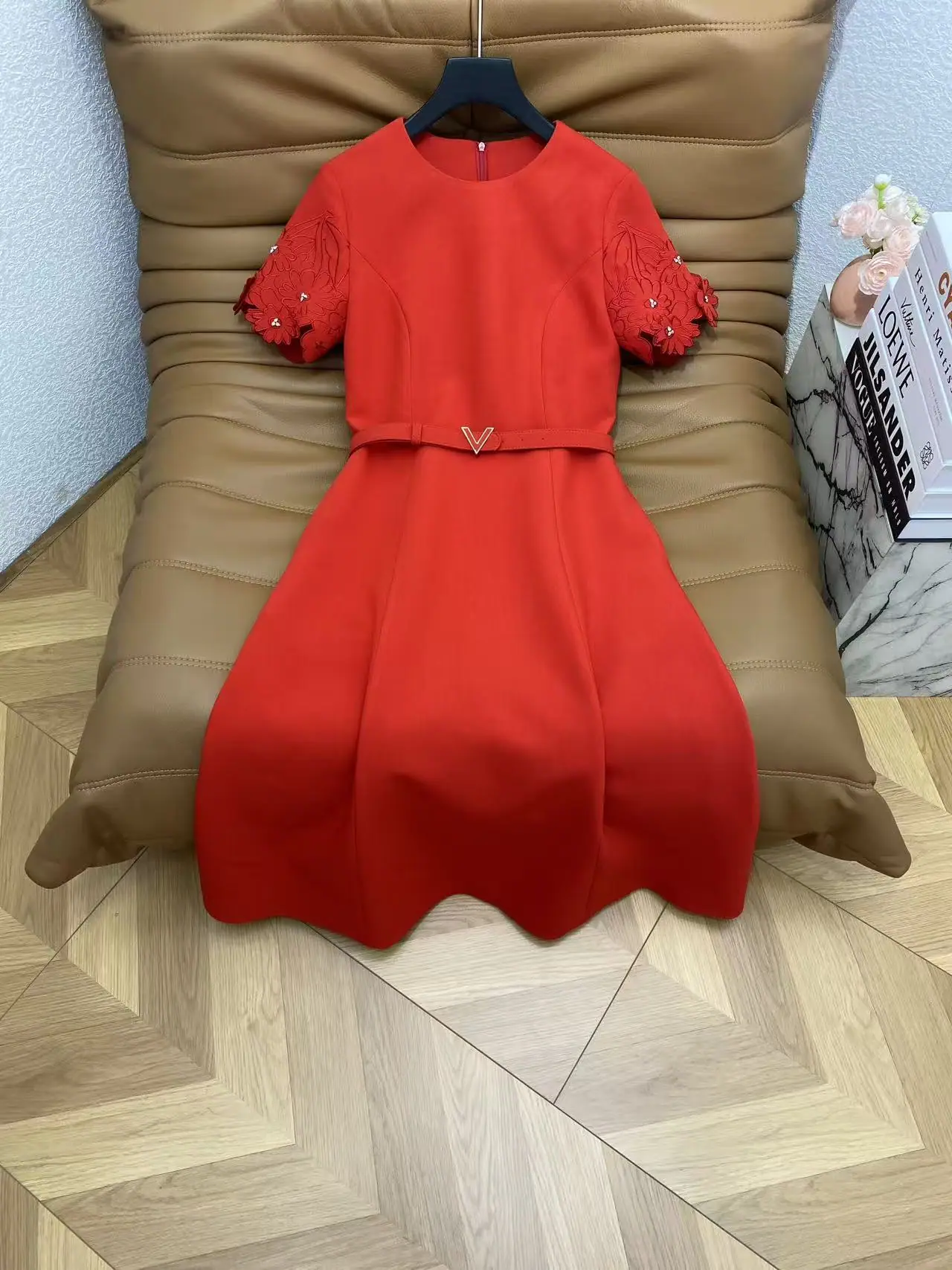 발망 레이스 장식 A라인 여성 원피스 상세 이미지 9