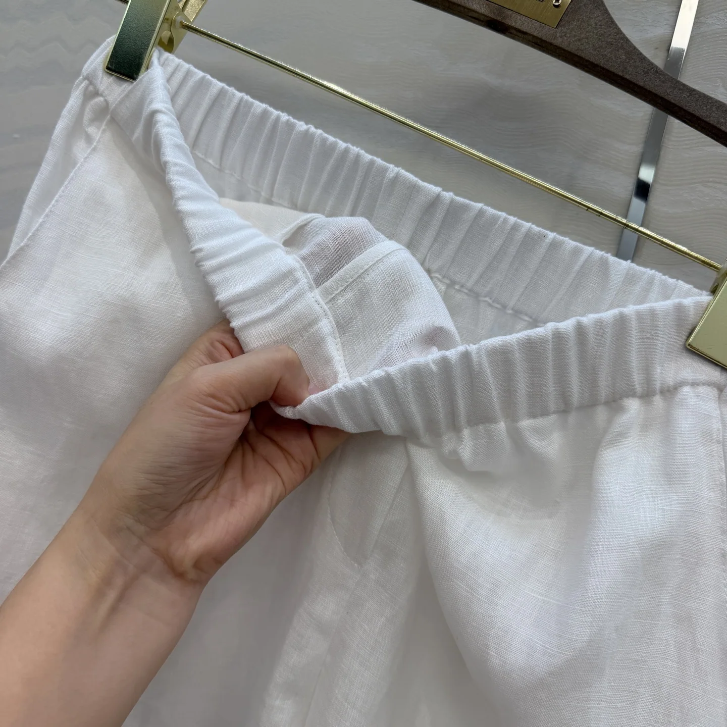 로로피아나 린넨 고무 허리 스트레이트 레그 여성 바지 상세 이미지 5