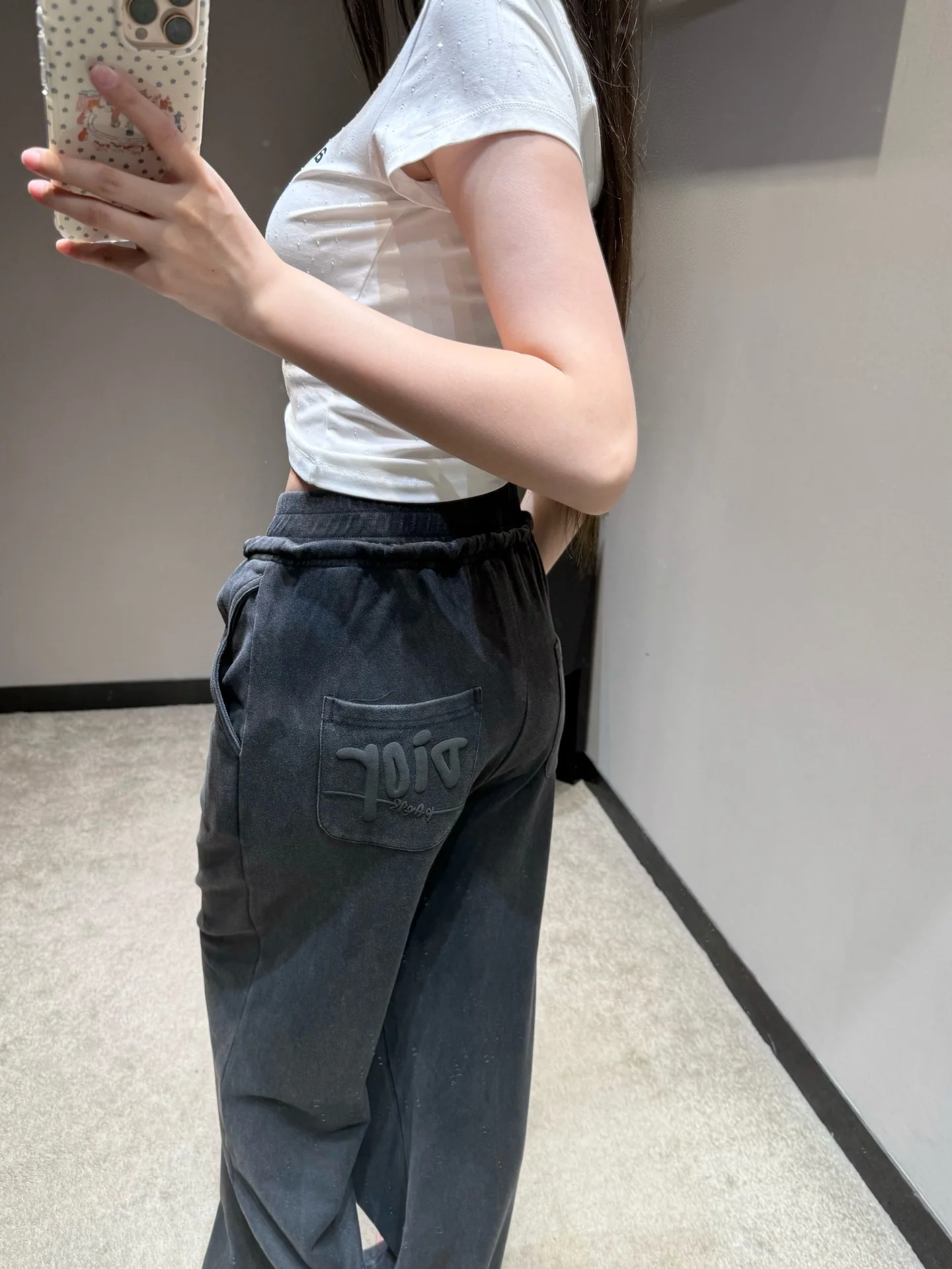 디올 블루 와이드 레그 여성 바지 상세 이미지 6