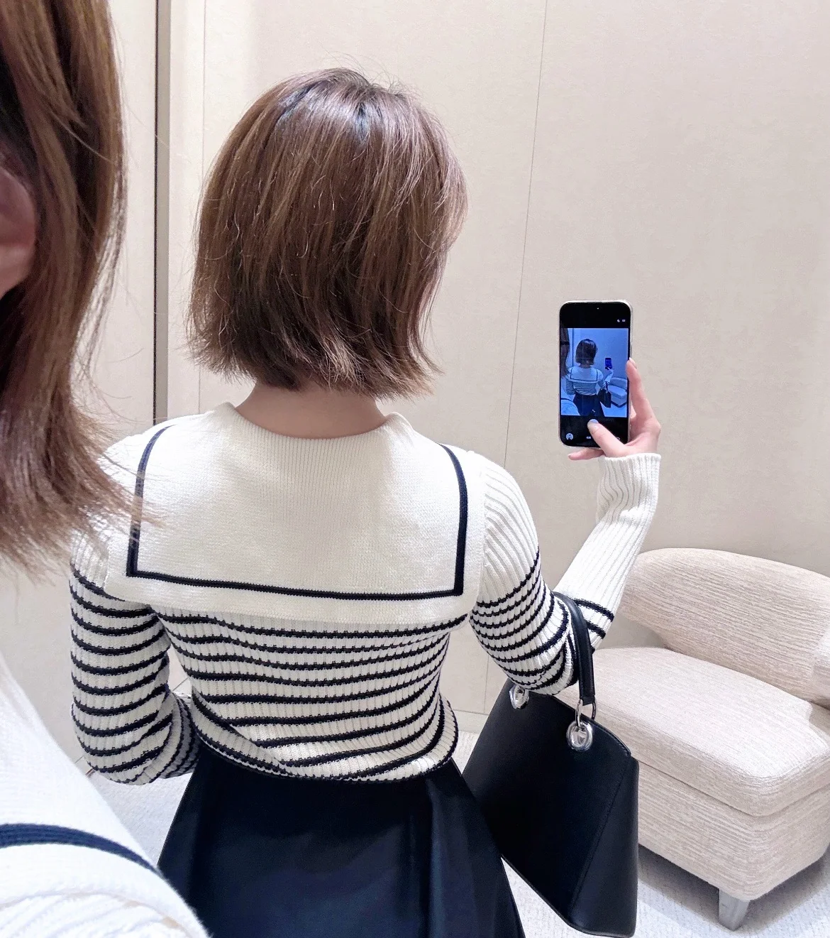 디올 세일러 카라 스트라이프 여성 가디건 상세 이미지 3