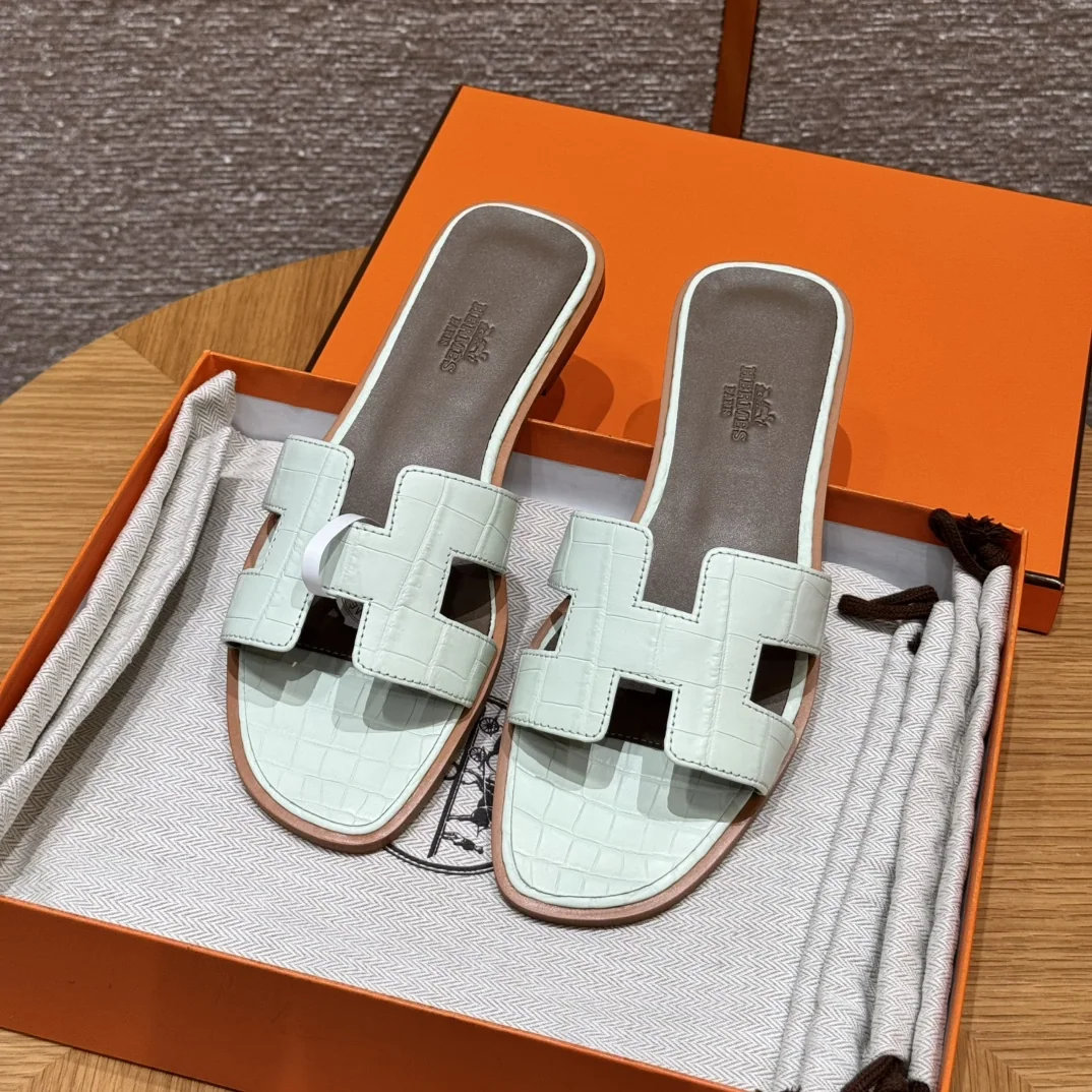 에르메스 오란 버블 그린 악어가죽 샌들 상세 이미지 1