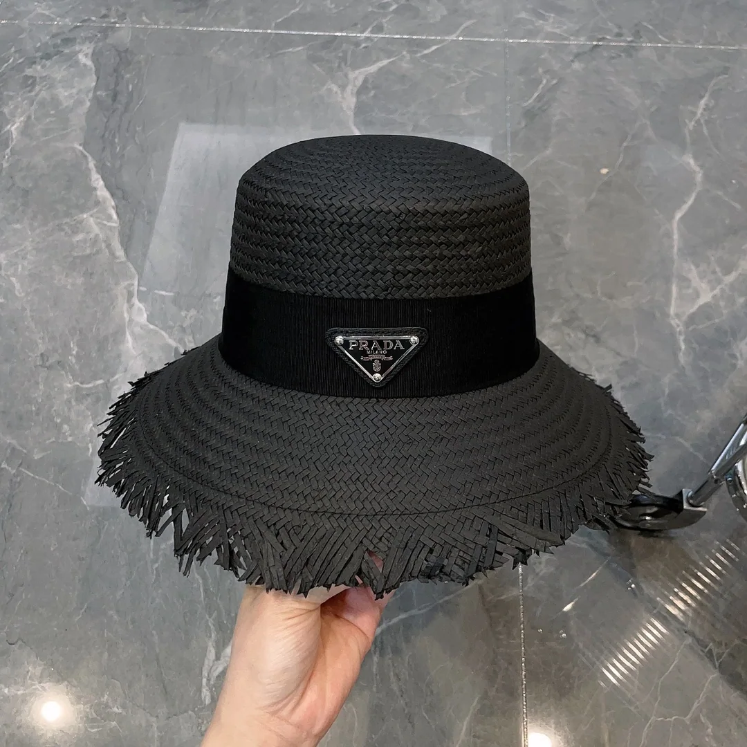 프라다 프린지 장식 밀짚 모자 상세 이미지 3