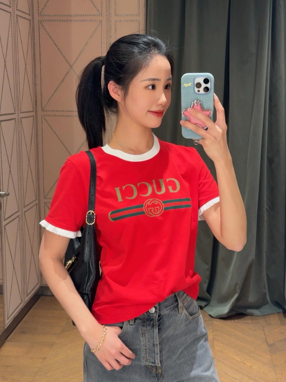 구찌 레터 프릴 배색 반팔 티셔츠 26 SS 상세 이미지 7
