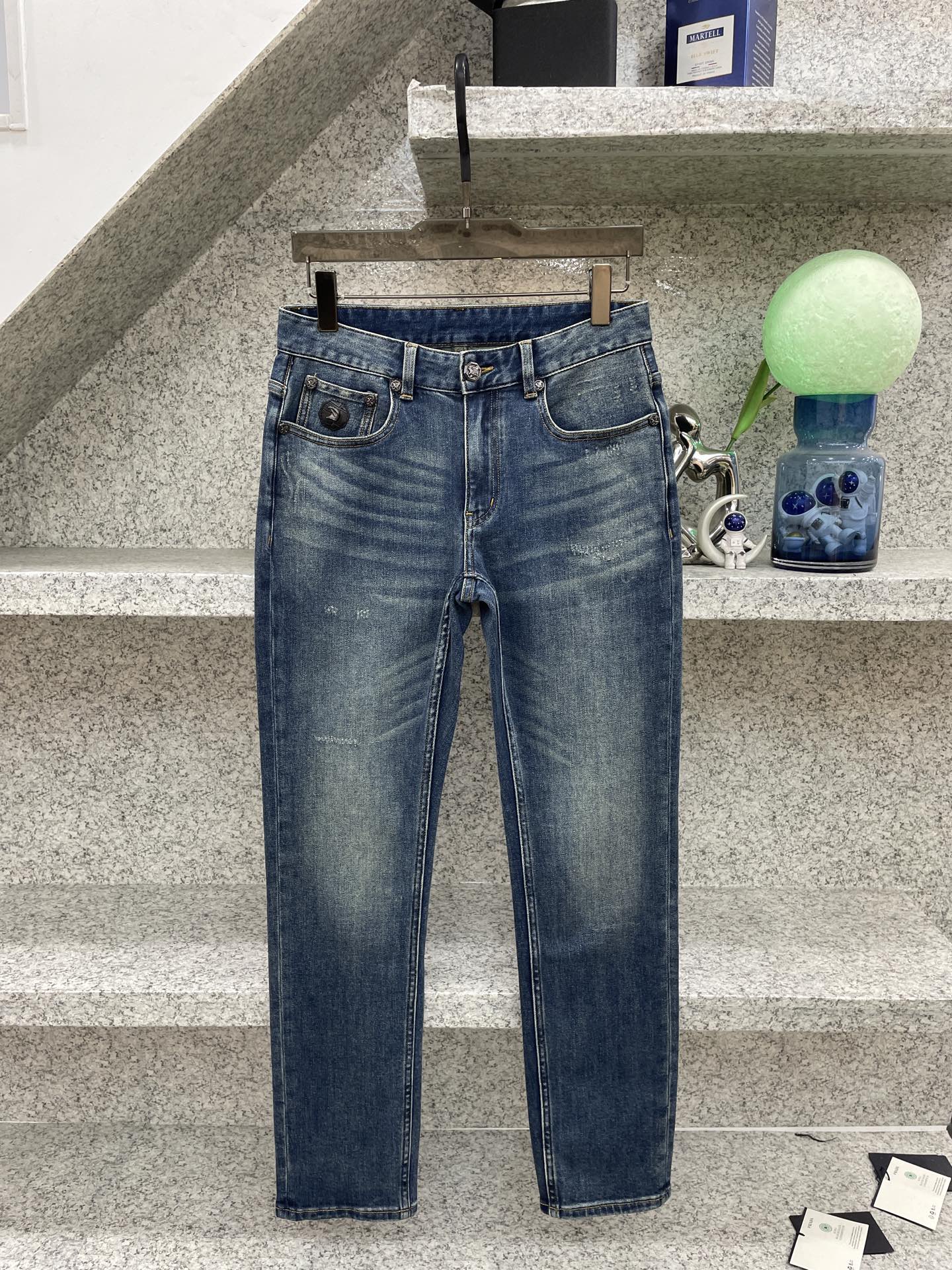 스테파노리치 클래식 자수 스트레치 슬림핏 남성 바지 상세 이미지 2