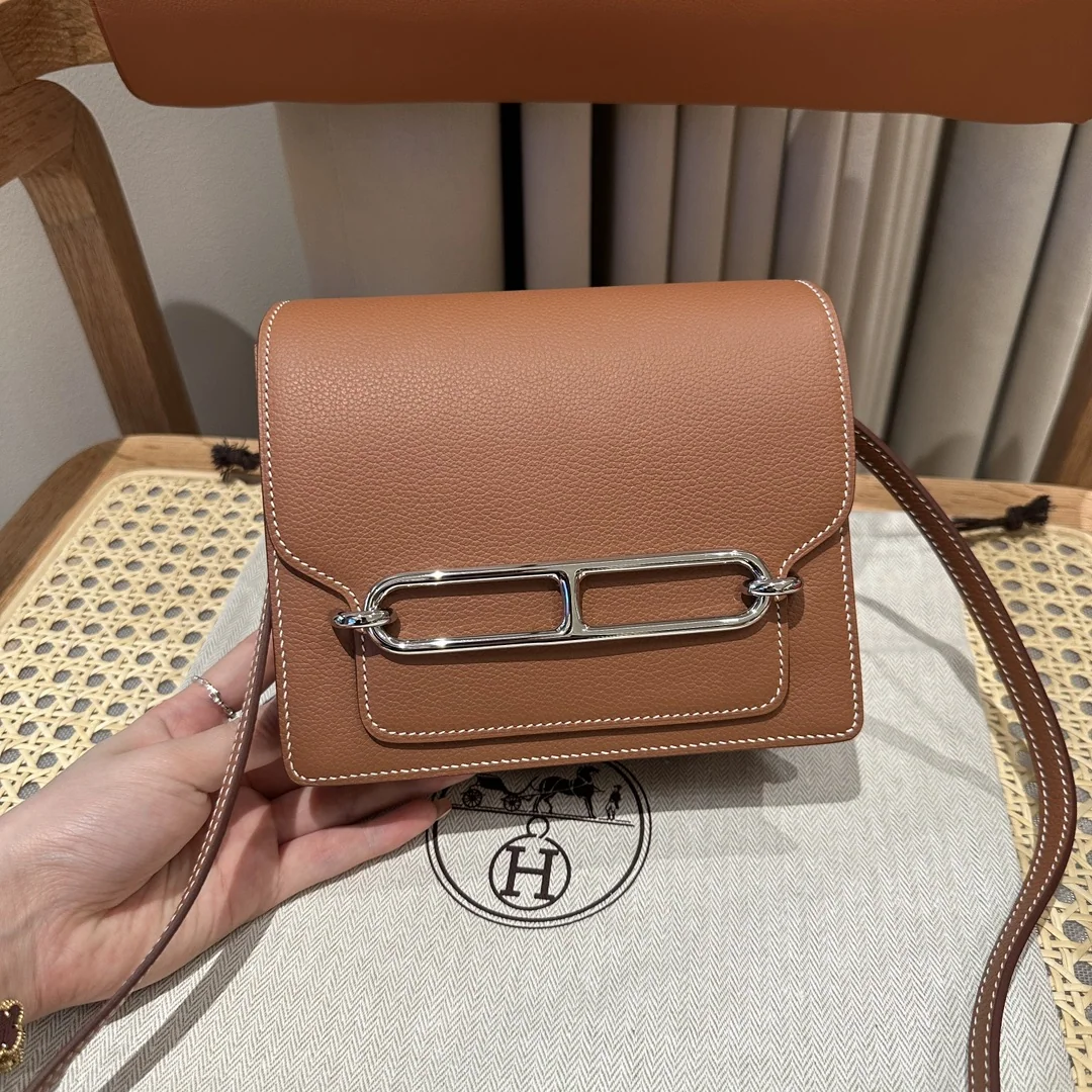 에르메스 시브르 염소가죽 실버 장식 핸드백 19 CM 144994