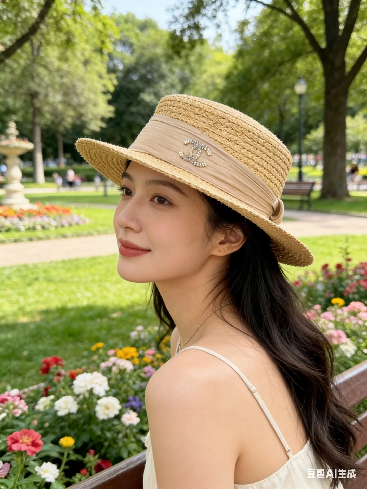 샤넬 내추럴 스트로우 플랫탑 모자 상세 이미지 1