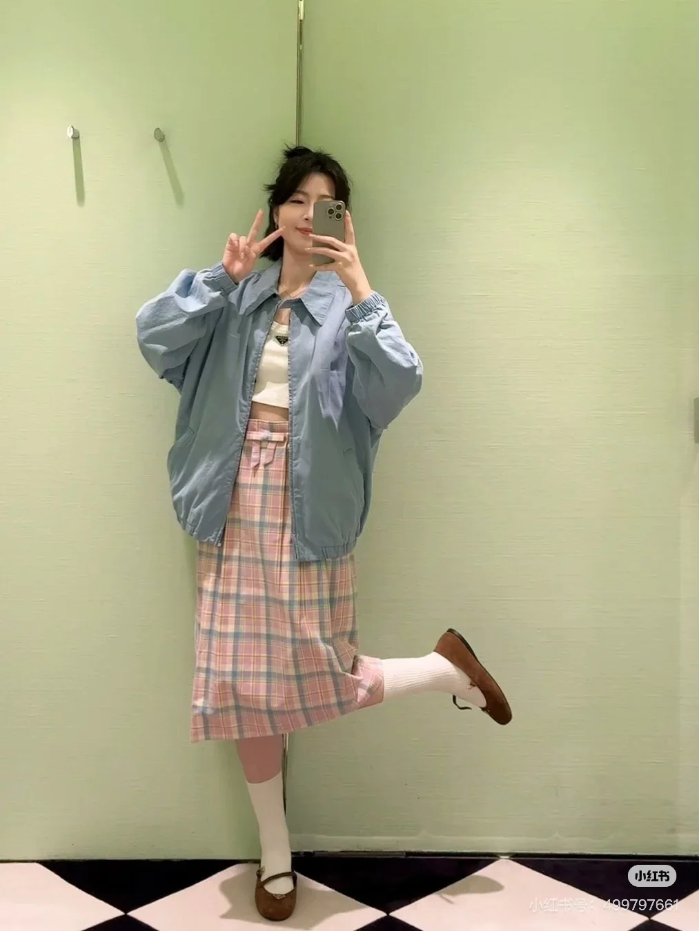 프라다 꽃무늬 체크 튤립 미디 스커트 25 SS 상세 이미지 7