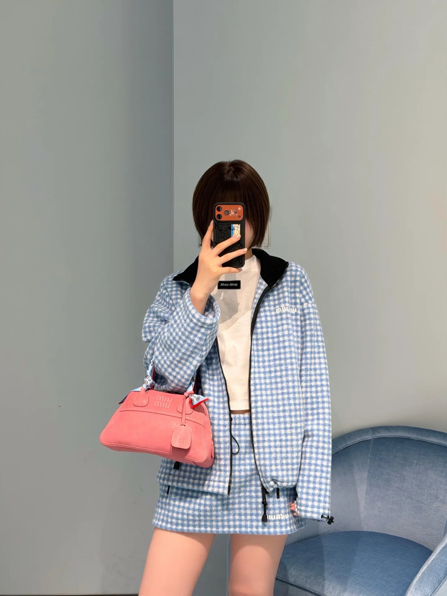 미우미우 체크 플리스 미니스커트 상세 이미지 4