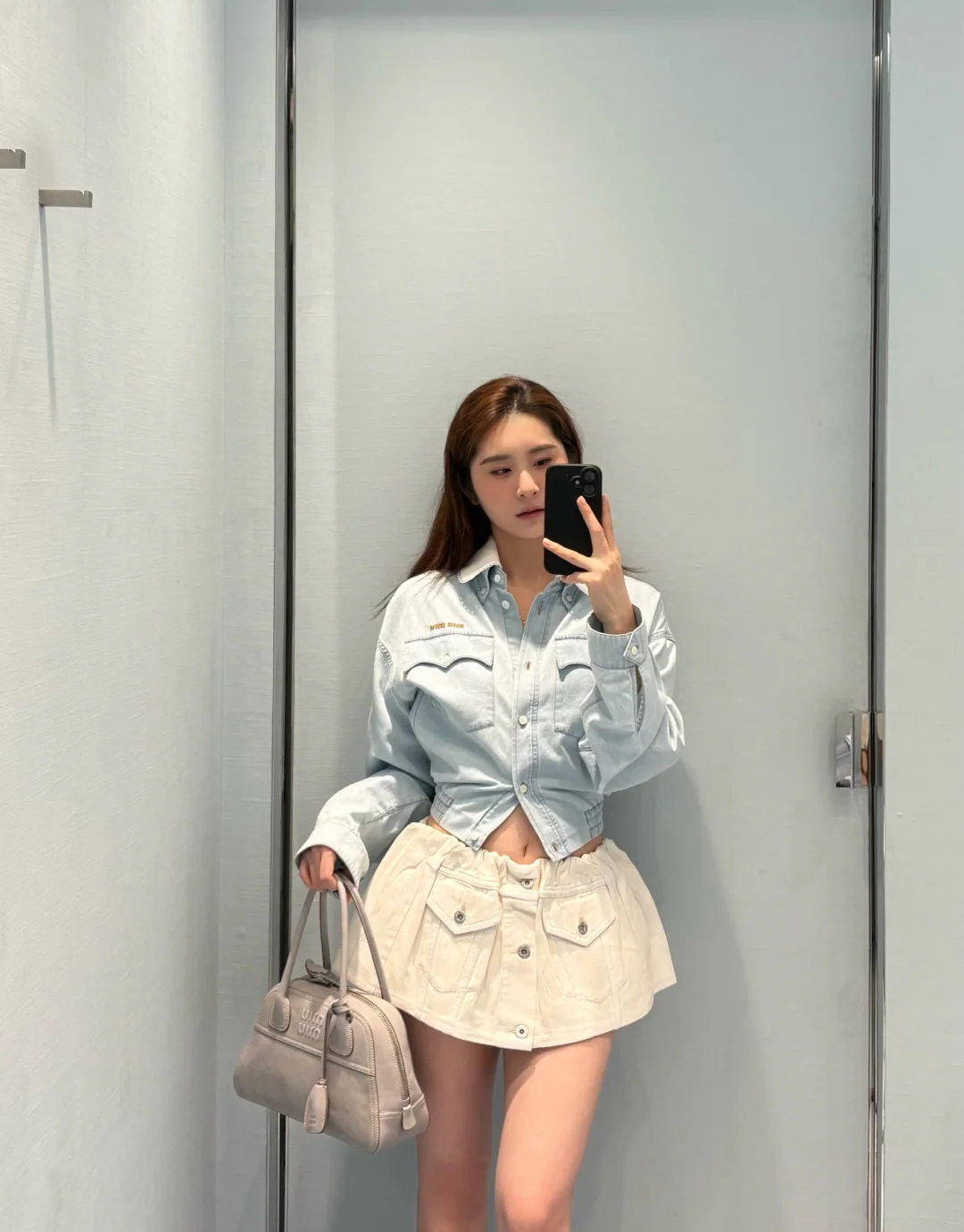 미우미우 탈부착 레이스 카라 데님 자켓 상세 이미지 8