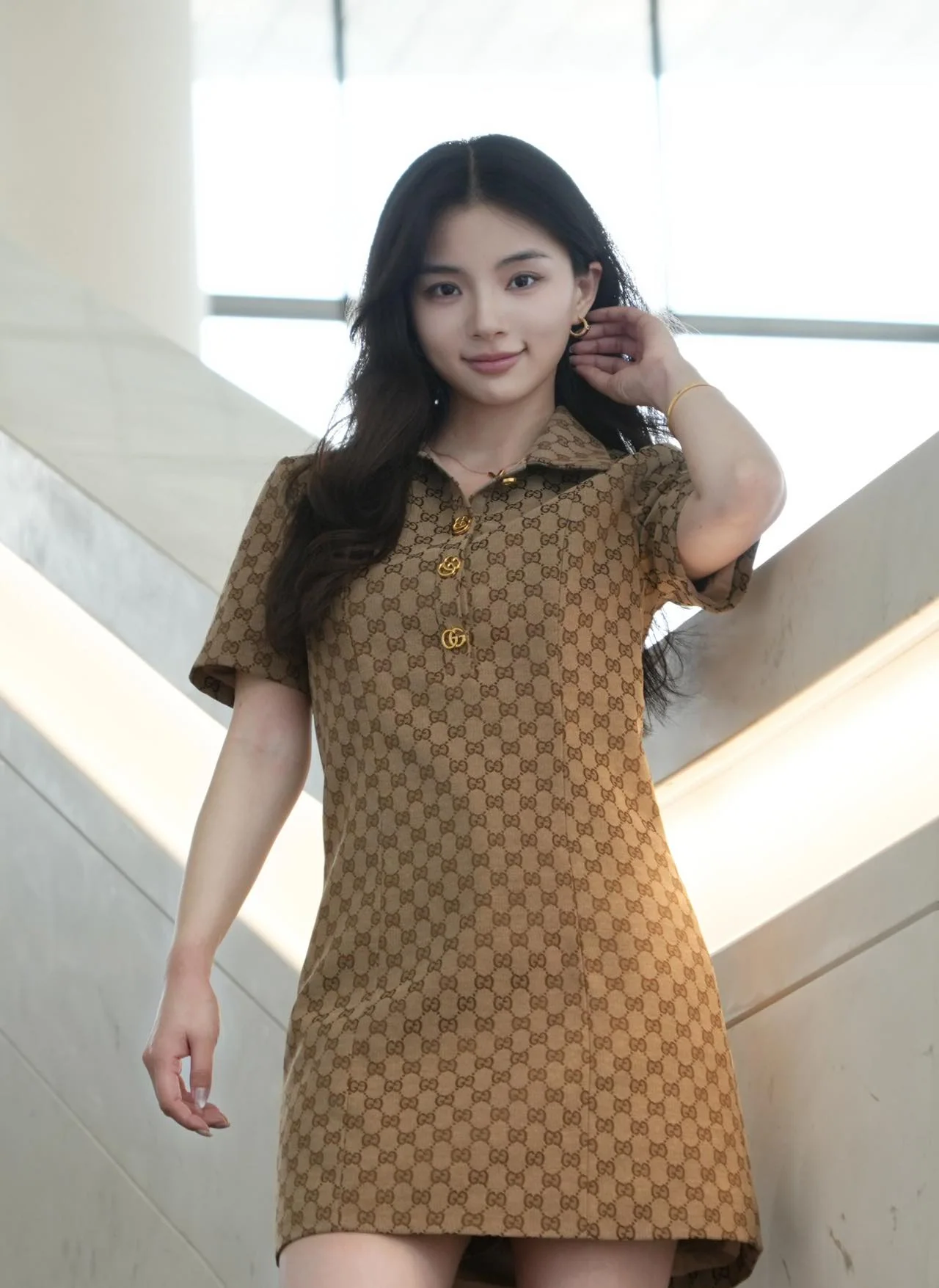 구찌 여성 자카드 슬림핏 반팔 원피스 상세 이미지 2