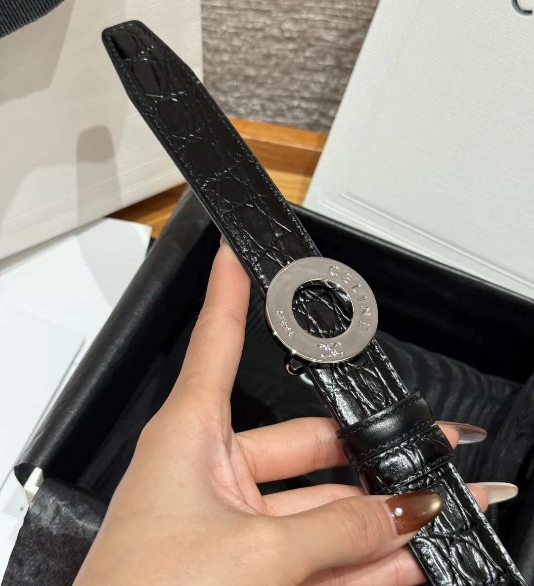 셀린느 DISC 실버 버클 25mm 양면 가죽 벨트 상세 이미지 8