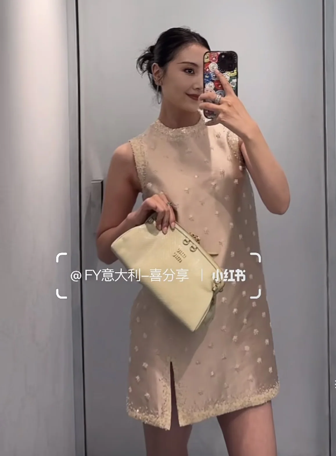 미우미우 플라워 라인스톤 장식 원피스 6409 상세 이미지 2