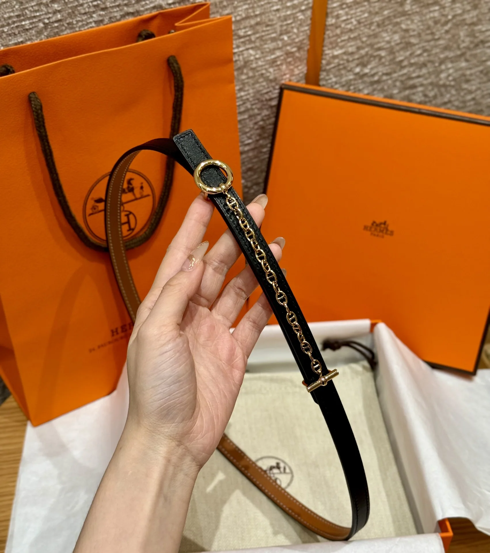 에르메스 팔라듐 도금 보석 장식 슬라이드 벨트 175194