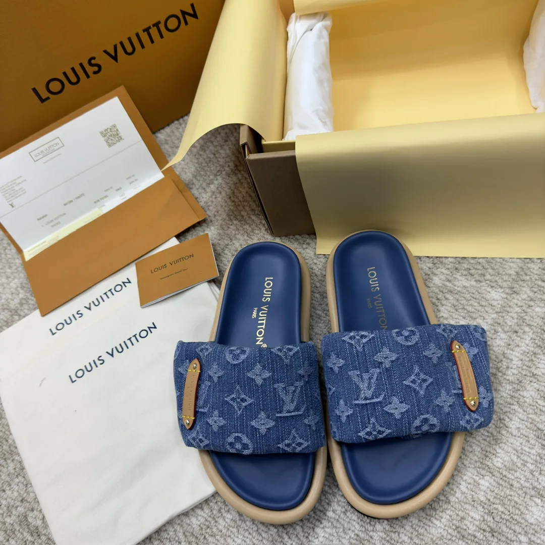 루이비통 LV 24 데님 벨크로 플랫폼 슬리퍼 상세 이미지 1
