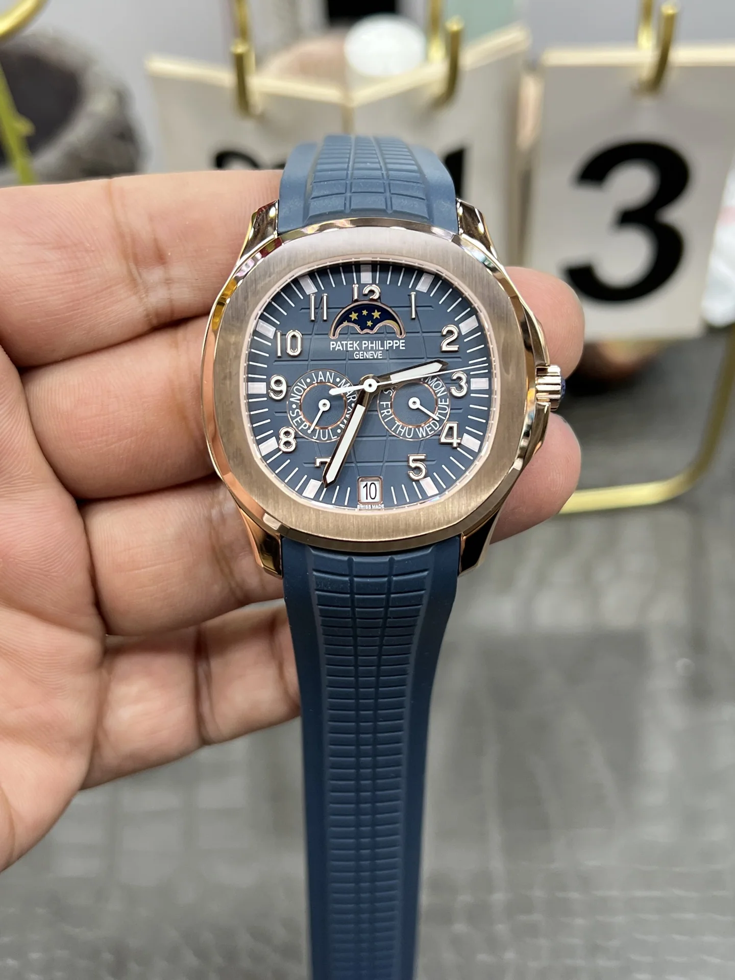 파텍필립 아쿠아넛 5261 R 다이아 자동 블루 다이얼 로즈골드 3 K 공장 레플리카 43970 Patek Philippe 상세 이미지 1