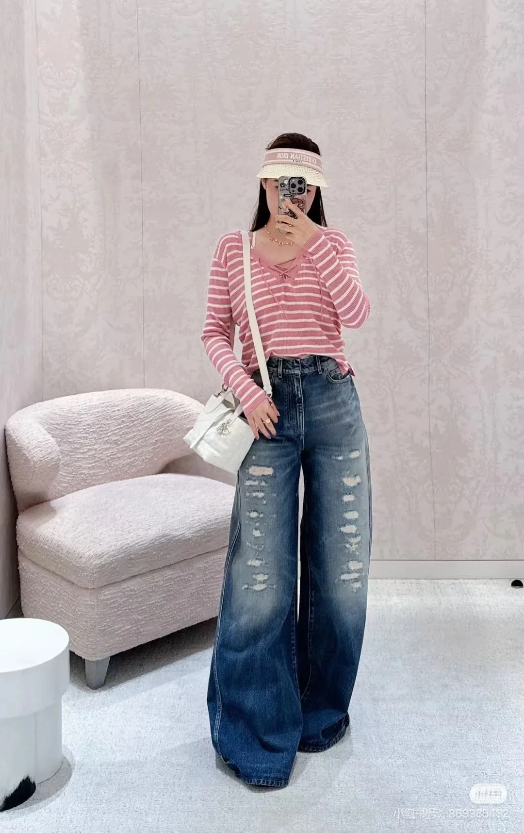 디올 다미지 가공 와이드 레그 데님 바지 25 SS 상세 이미지 7