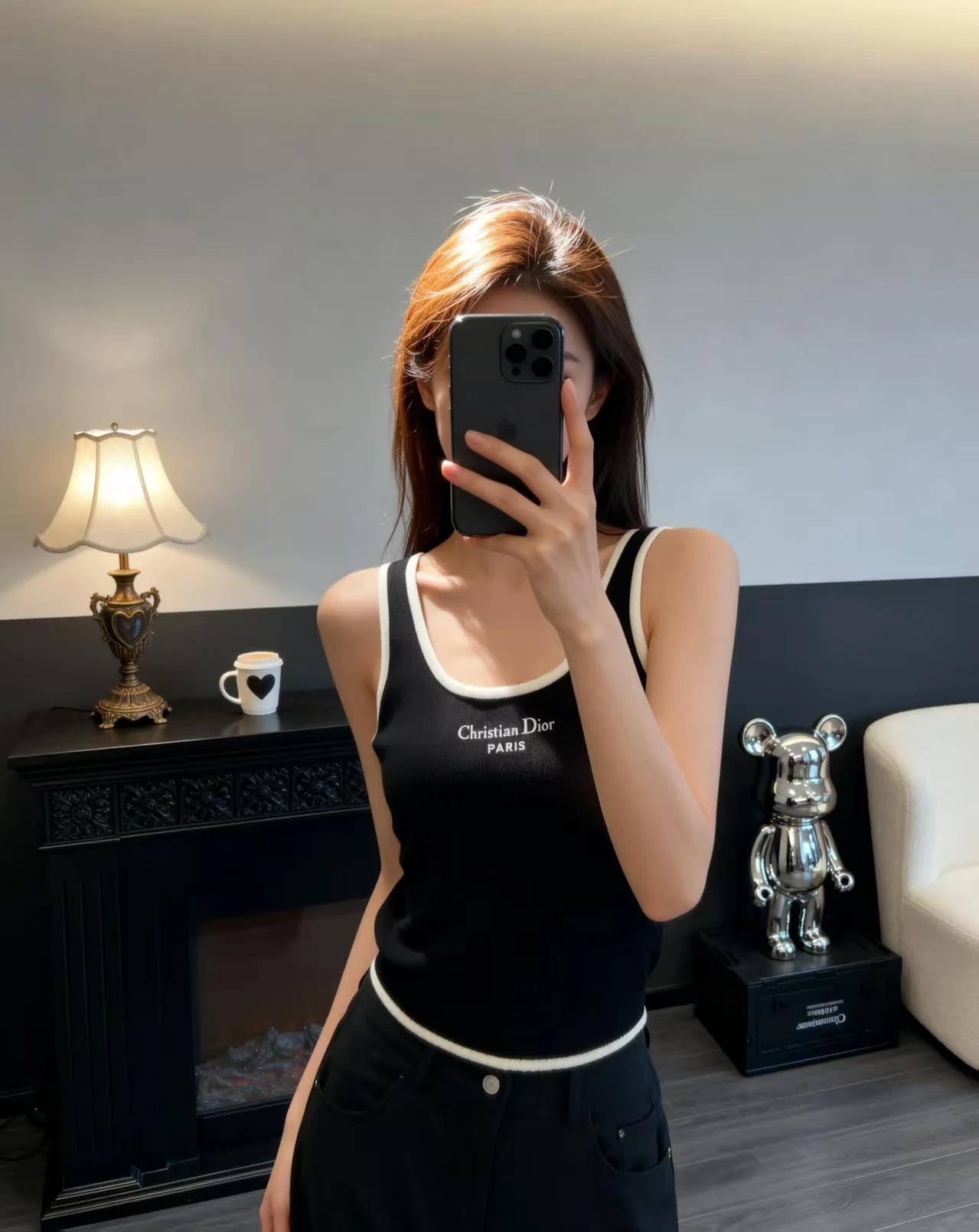 디올 배색 라운드넥 니트 조끼 반팔 여성의류 상세 이미지 1