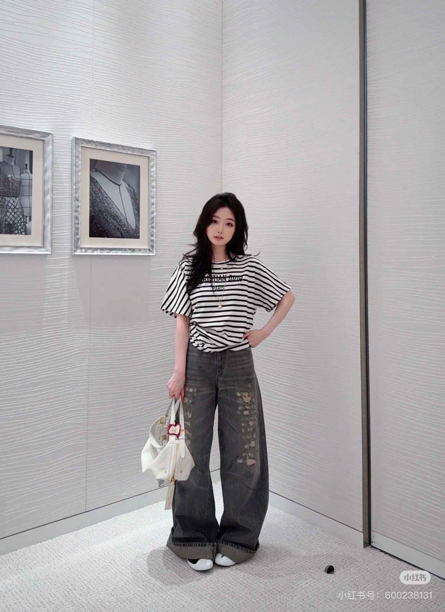 디올 데미지 와이드 레그 면 데님 바지 2025 SS 상세 이미지 7