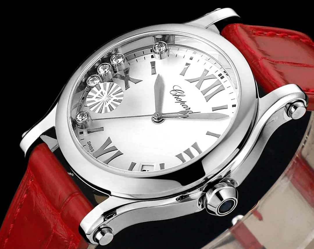 쇼파드 해피 스포츠 다이아몬드 악어가죽 여성 시계 상세 이미지 3
