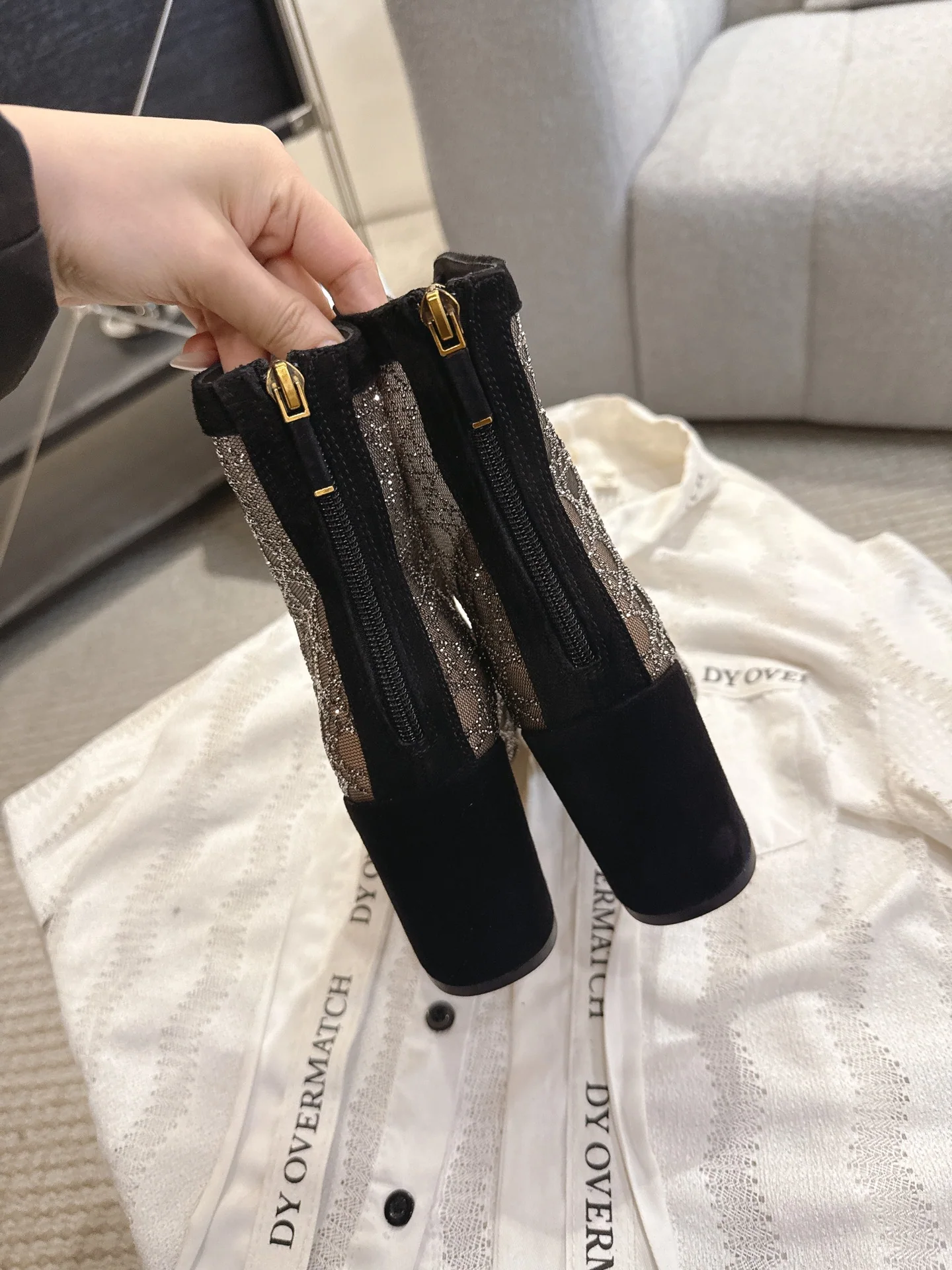 디올 메시 자카드 자수 리본 하이힐 여성 신발 상세 이미지 6