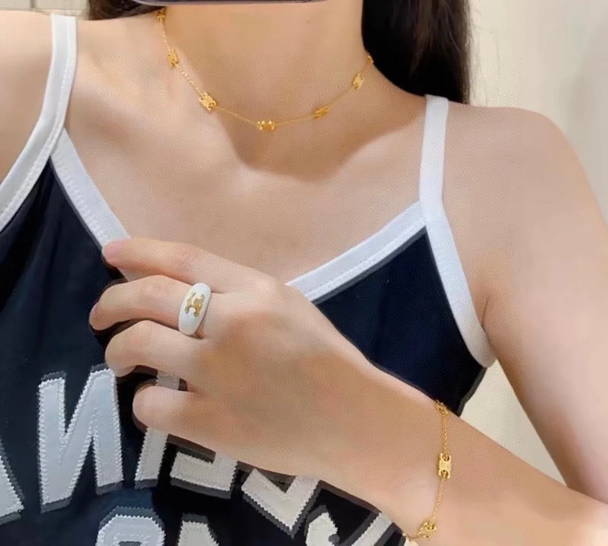 셀린느 18 K 골드 도금 황동 반지 69440