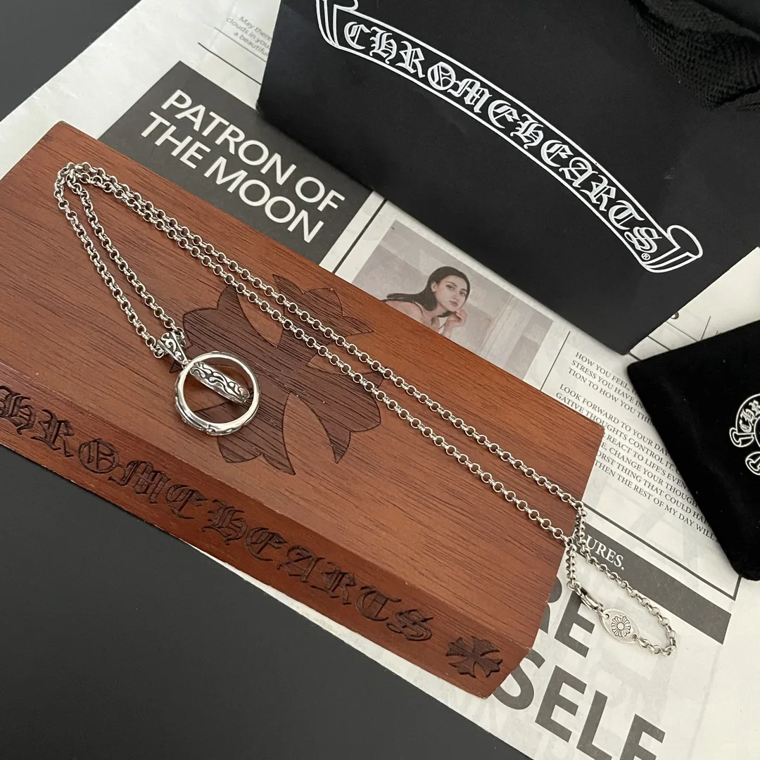 크롬하츠 더블 링 엠보싱 펜던트 목걸이 상세 이미지 3
