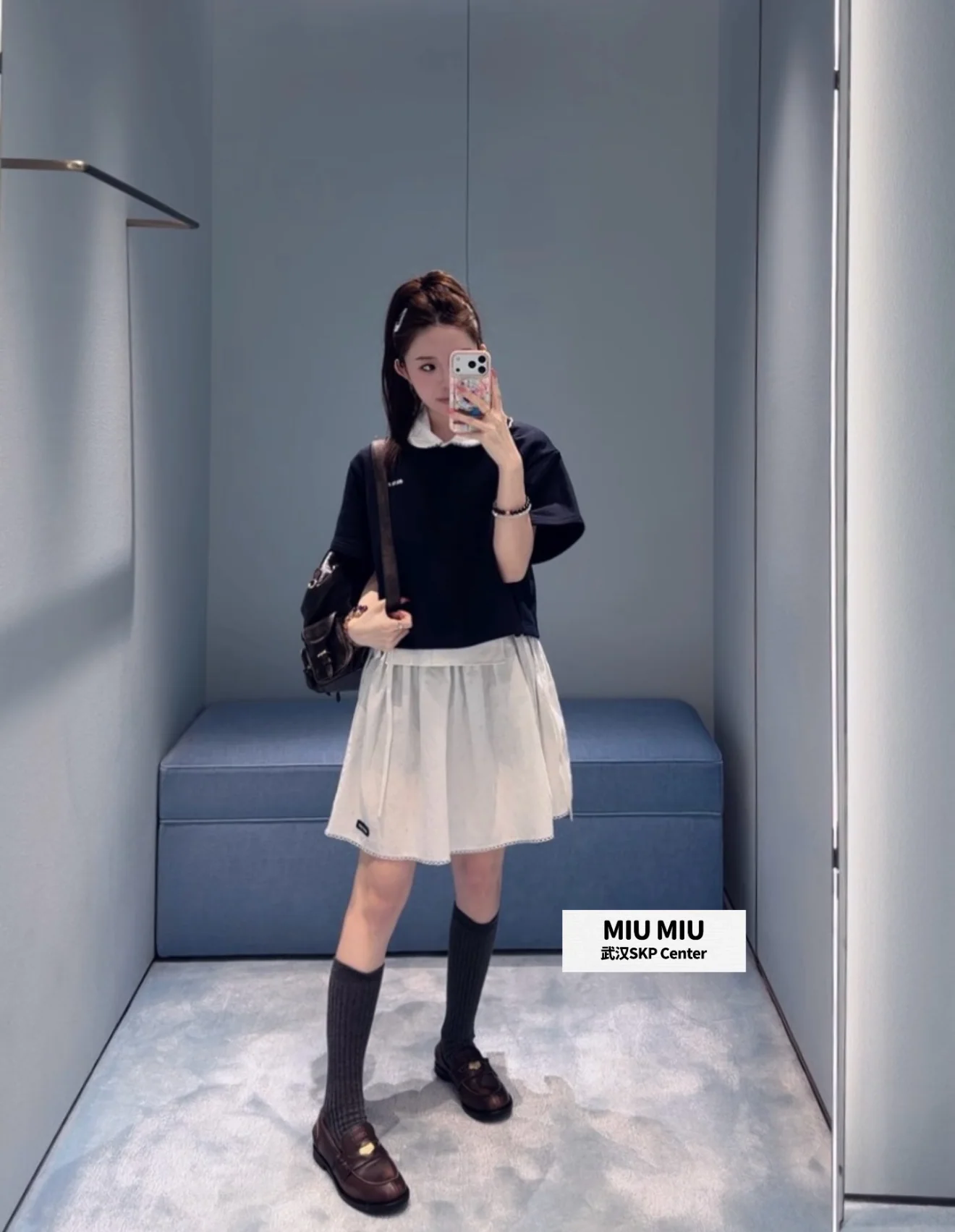 미우미우 화이트 자수 미디 원피스 상세 이미지 13