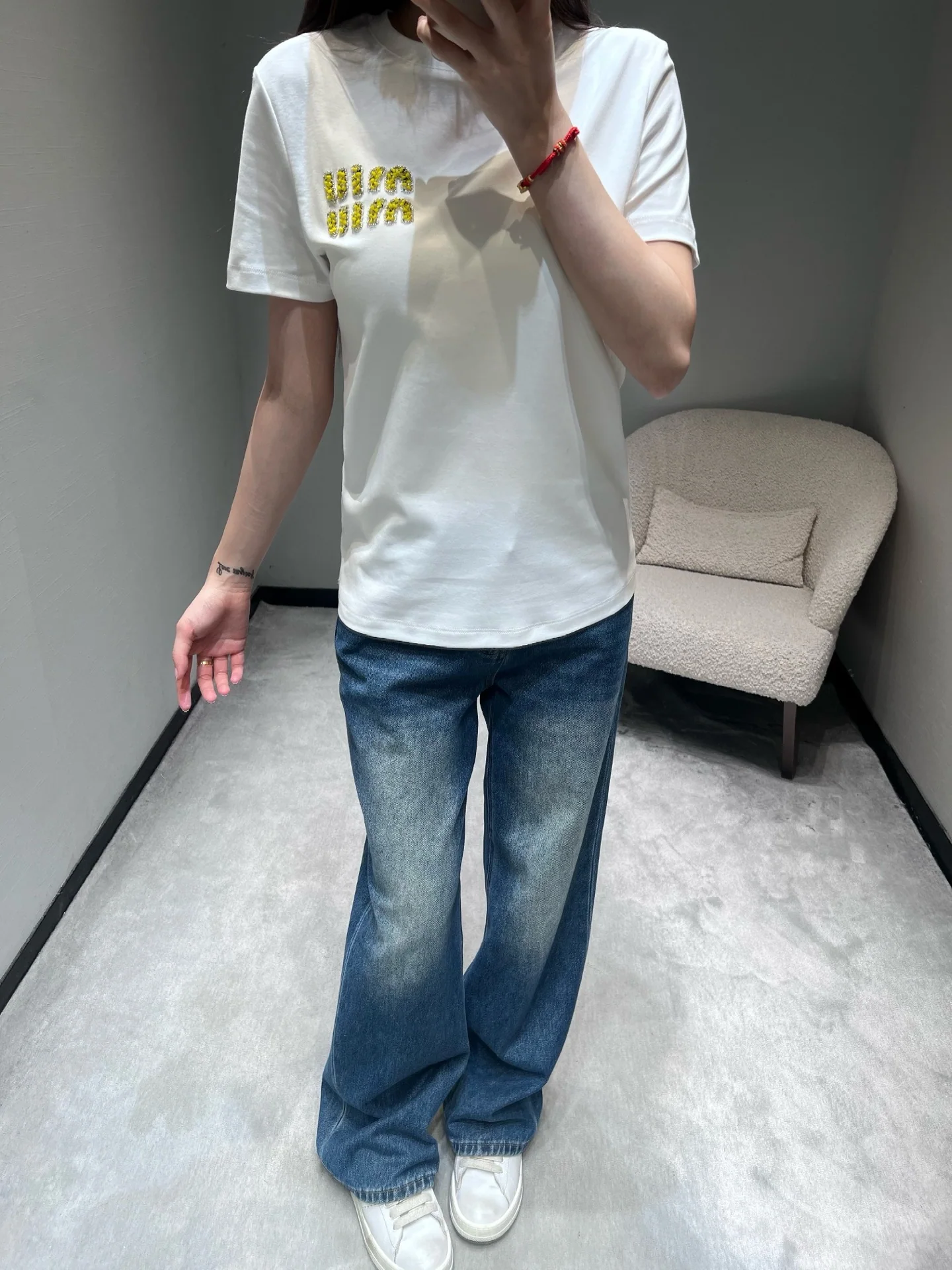 미우미우 레터 라인스톤 반팔 티셔츠 26 SS 상세 이미지 8