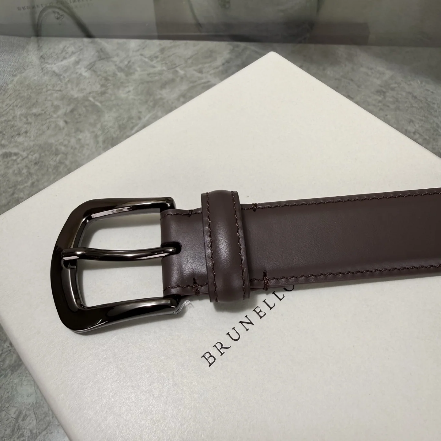 브루넬로쿠치넬리 와이드 남성 가죽 벨트 상세 이미지 2