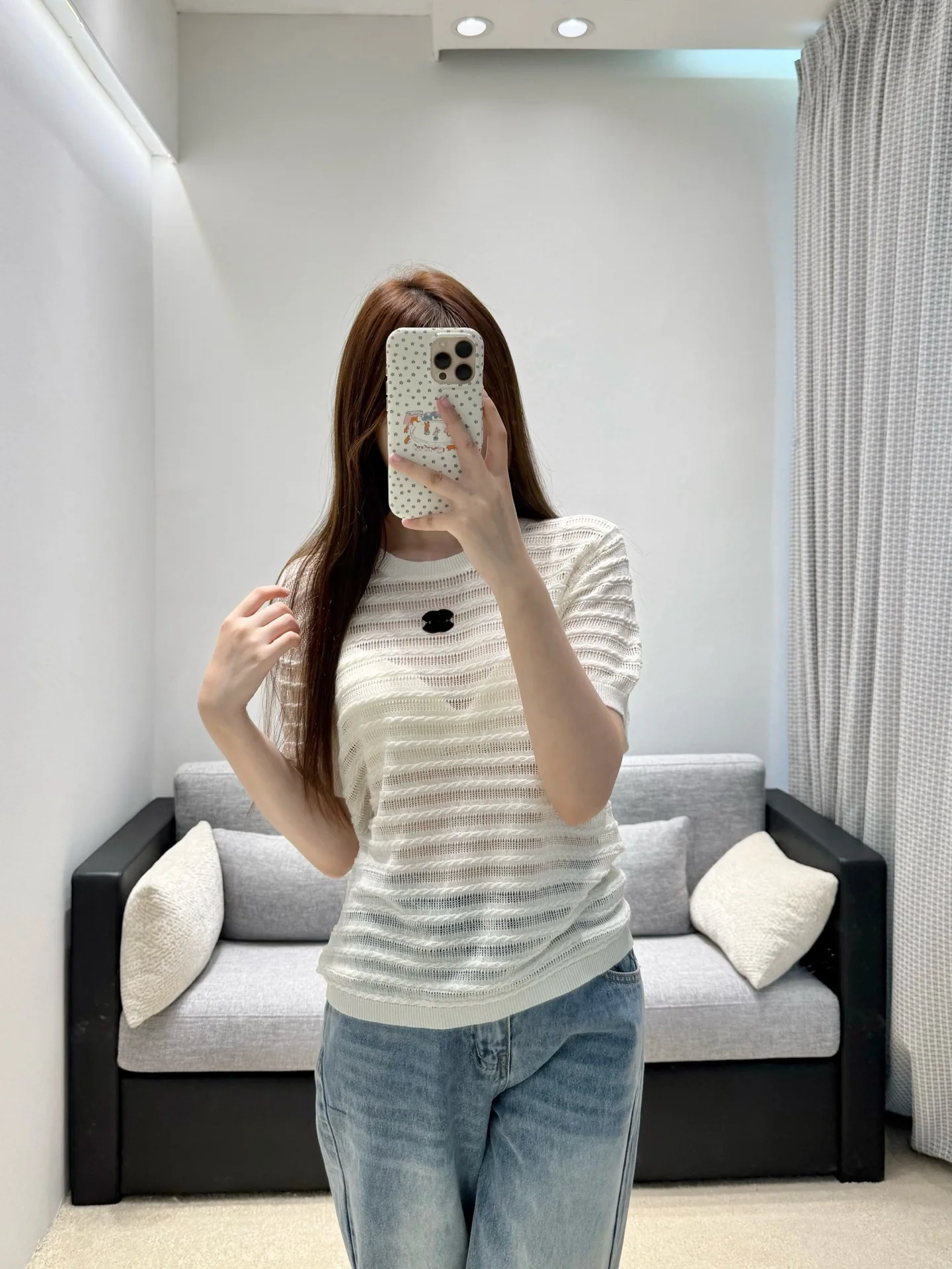 샤넬 시스루 웨이브 케이블 니트 반팔 티셔츠 상세 이미지 1