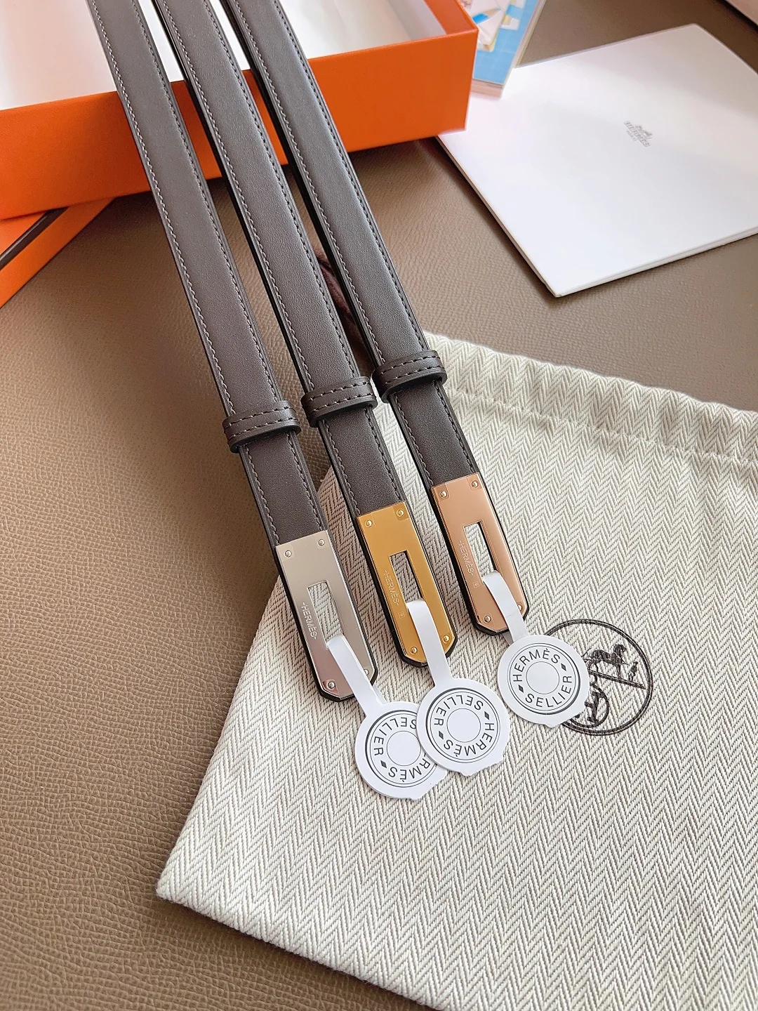 에르메스 STC 금장 로고 켈리 가죽 벨트 상세 이미지 9