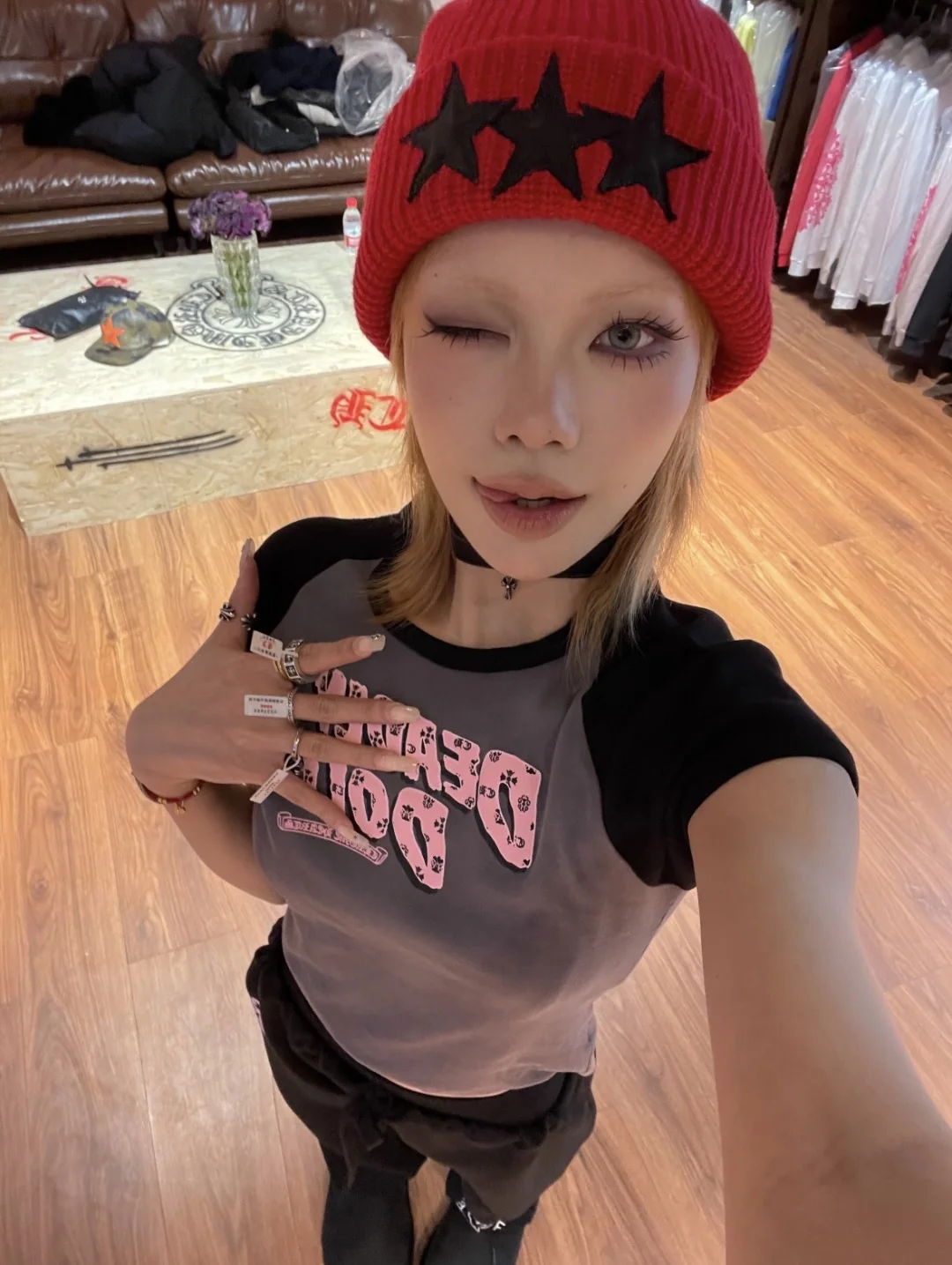 크롬하츠 컬러블록 여성 반팔 티셔츠 상세 이미지 5