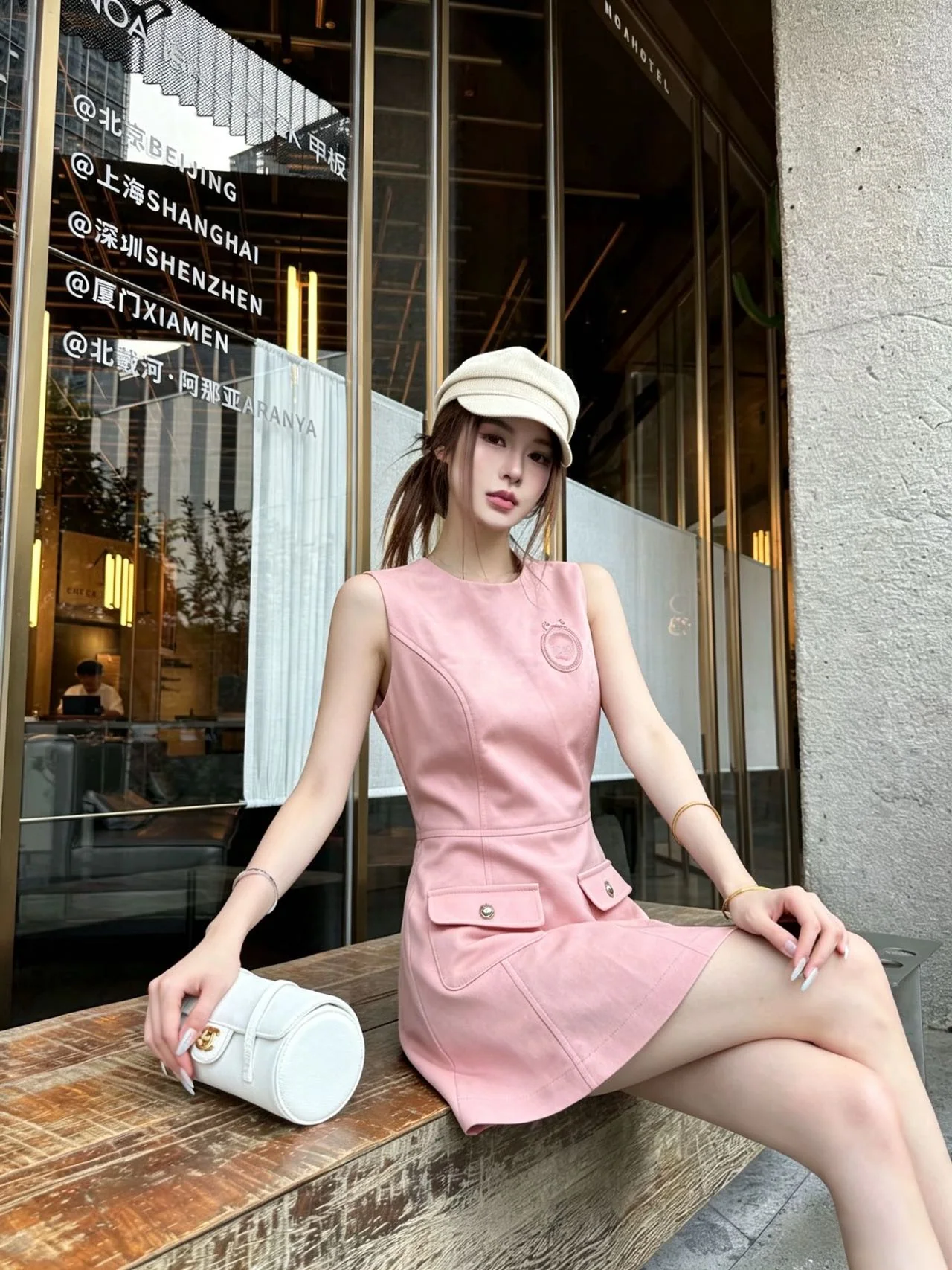 디올 라운드넥 민소매 더블 포켓 여성 원피스 상세 이미지 1