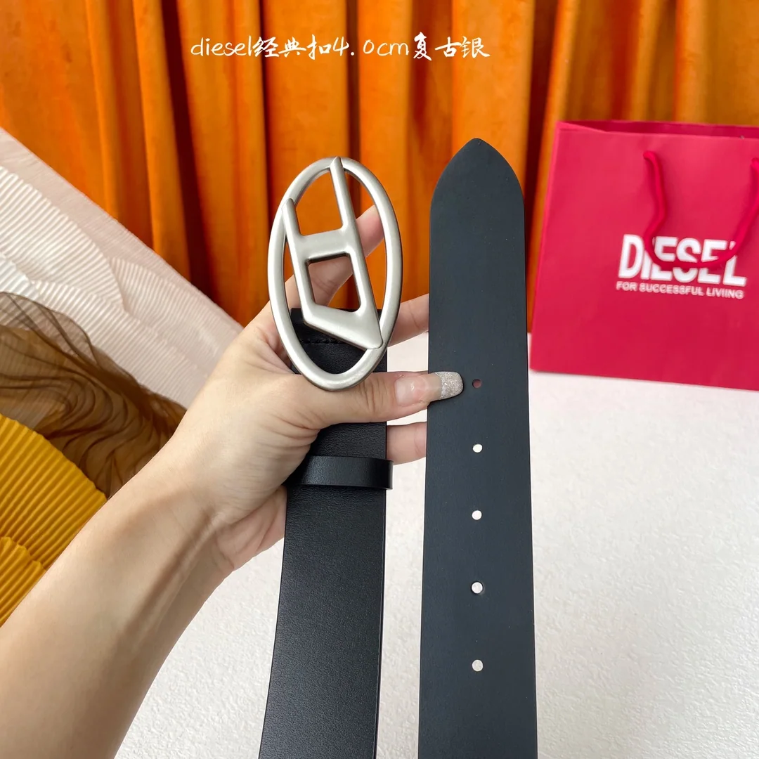 디젤 식물성 태닝 가죽 실버 D 로고 벨트 상세 이미지 4