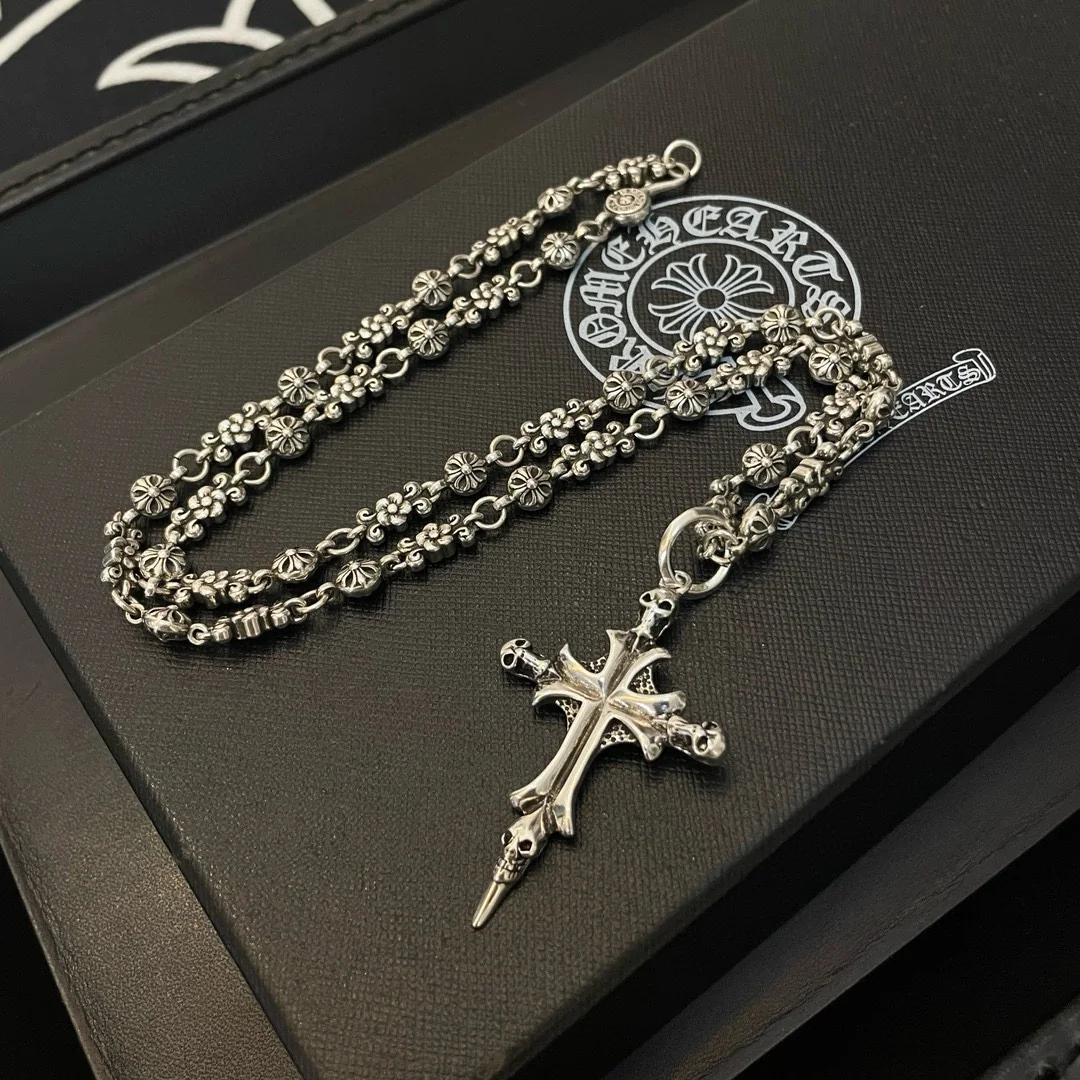 크롬하츠 스컬 십자가 실버 펜던트 목걸이 상세 이미지 6