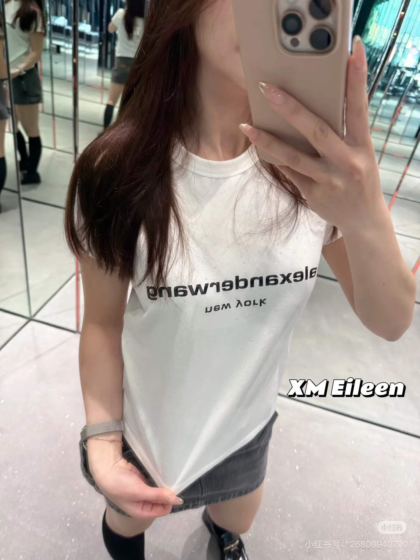 알렉산더왕 라인스톤 코튼 슬림핏 여성 반팔 티셔츠 상세 이미지 5