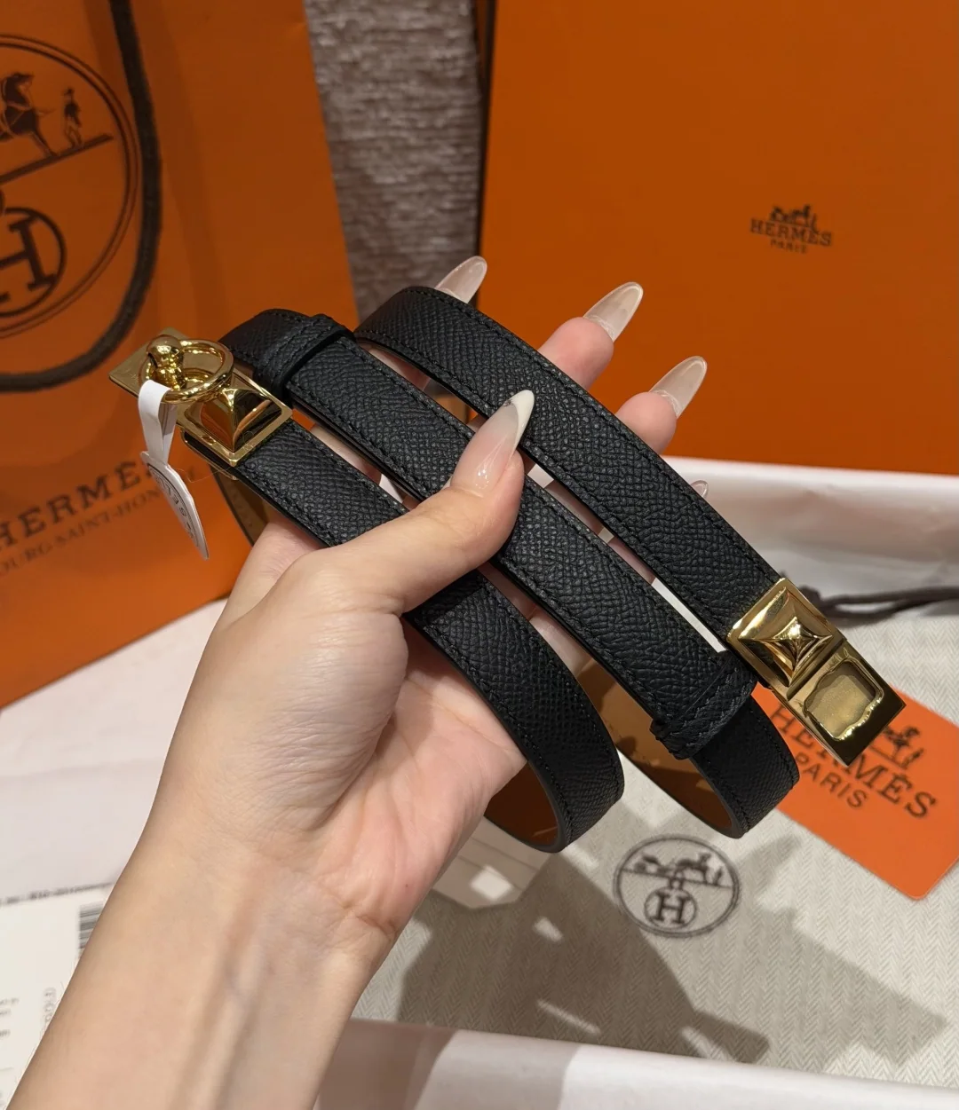에르메스 H 버클 앱송 카프스킨 여성용 슬림 벨트 176978