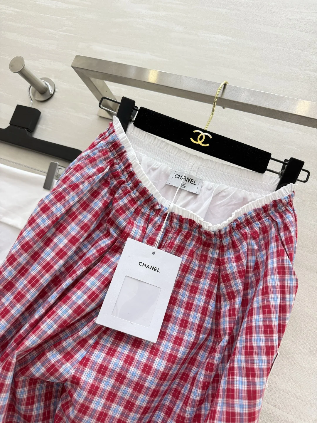 샤넬 레트로 체크 패턴 와이드 팬츠 여성 바지 상세 이미지 8
