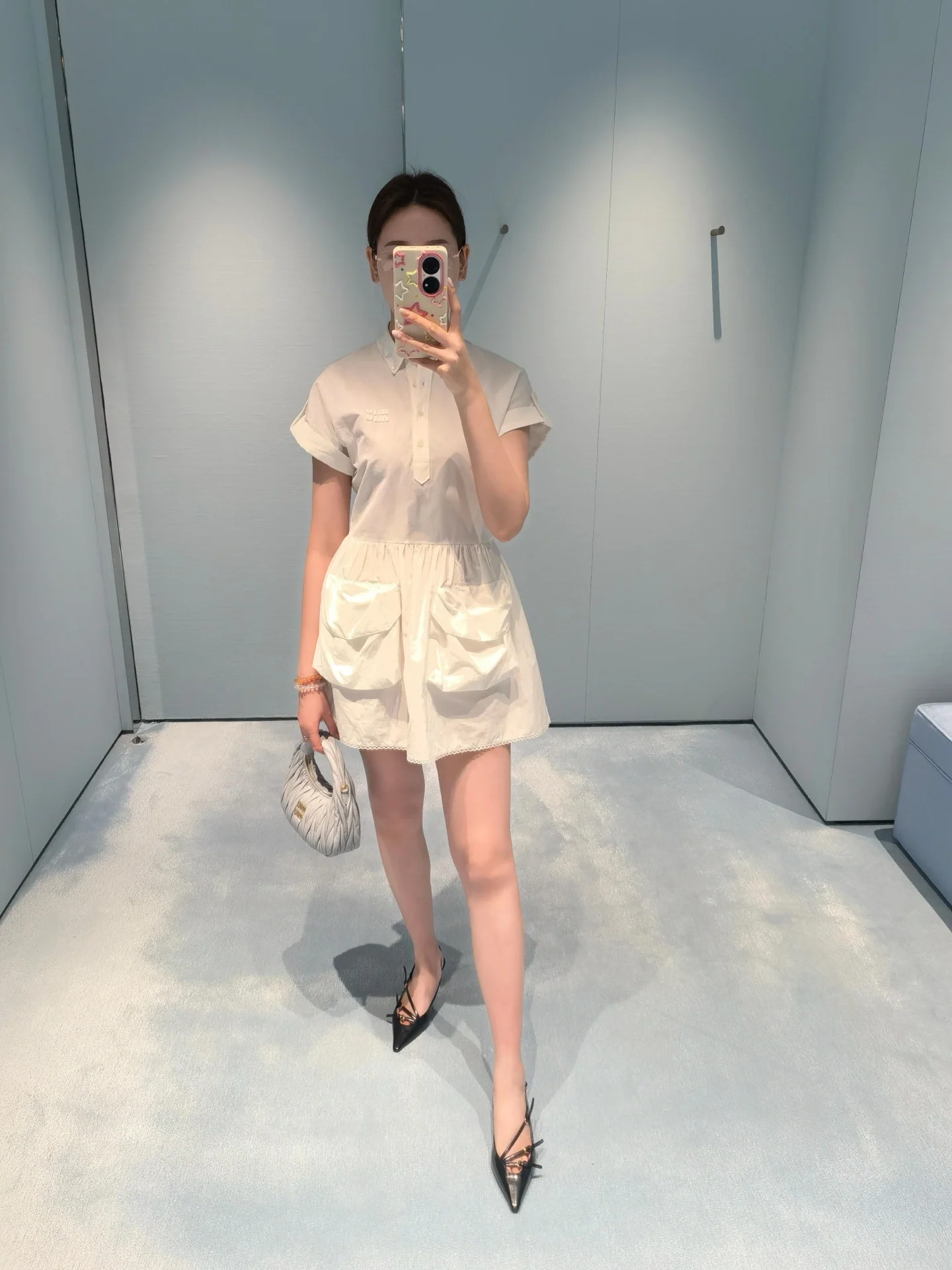 미우미우 로고 코튼 린넨 민소매 원피스 26 SS 상세 이미지 9