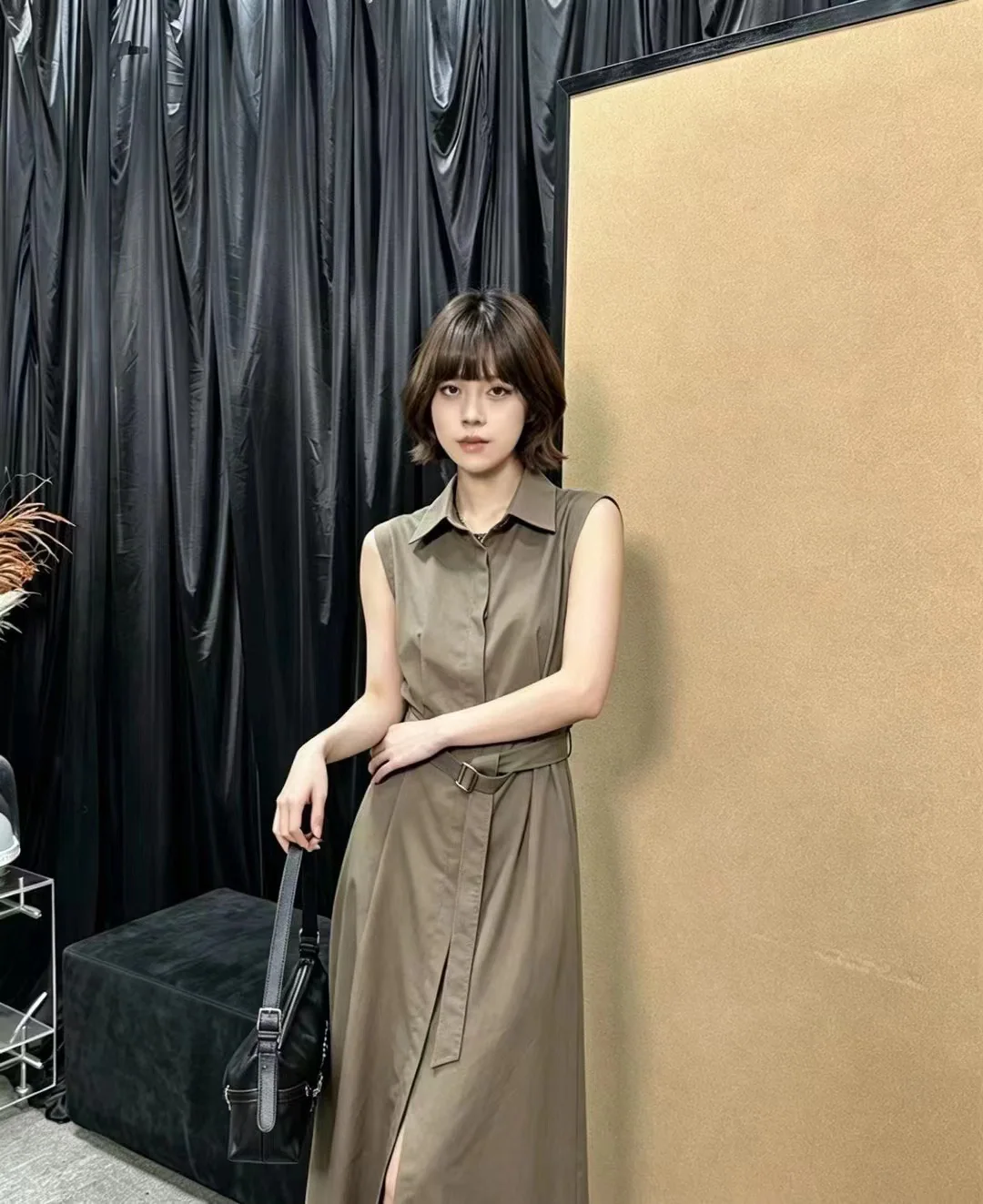 브루넬로쿠치넬리 브라운 노슬리브 A라인 원피스 상세 이미지 2
