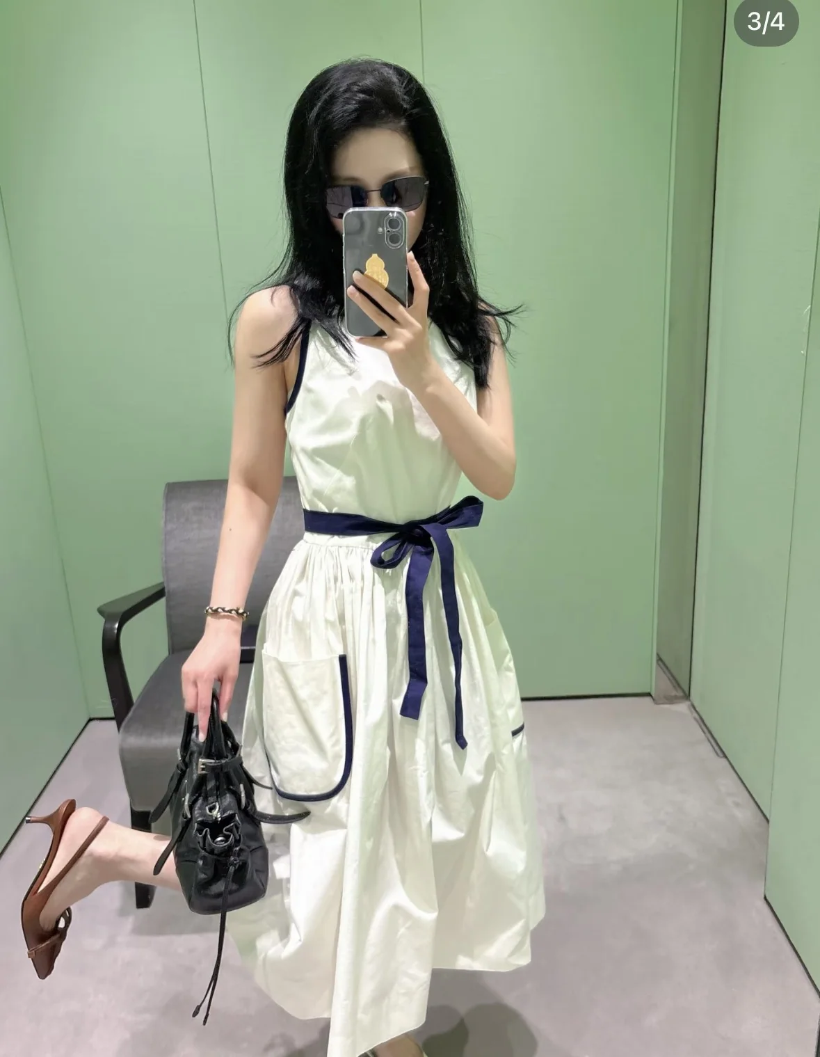 프라다 네이비 블록 슬립 원피스 상세 이미지 3