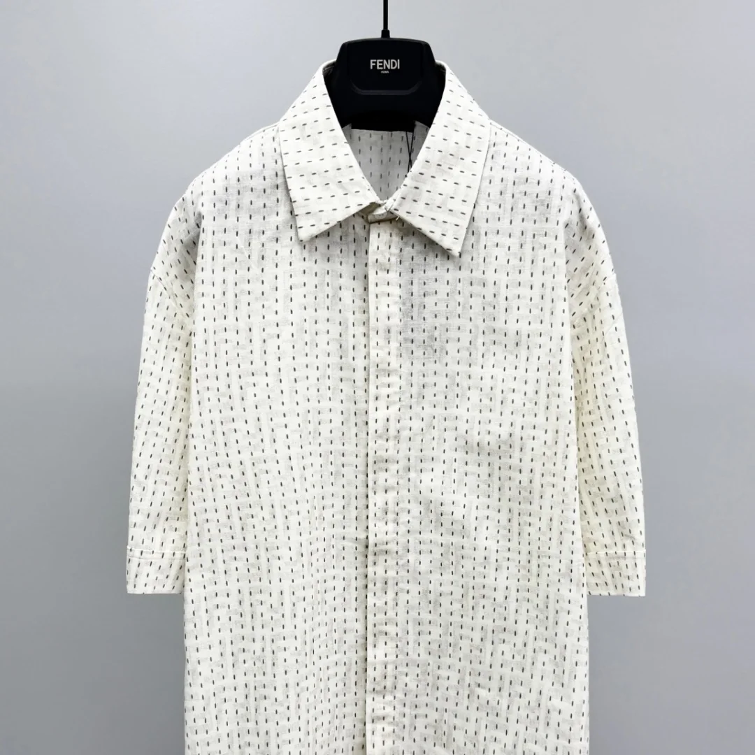 펜디 베이지 FF 린넨 남성 반팔 셔츠 상세 이미지 4