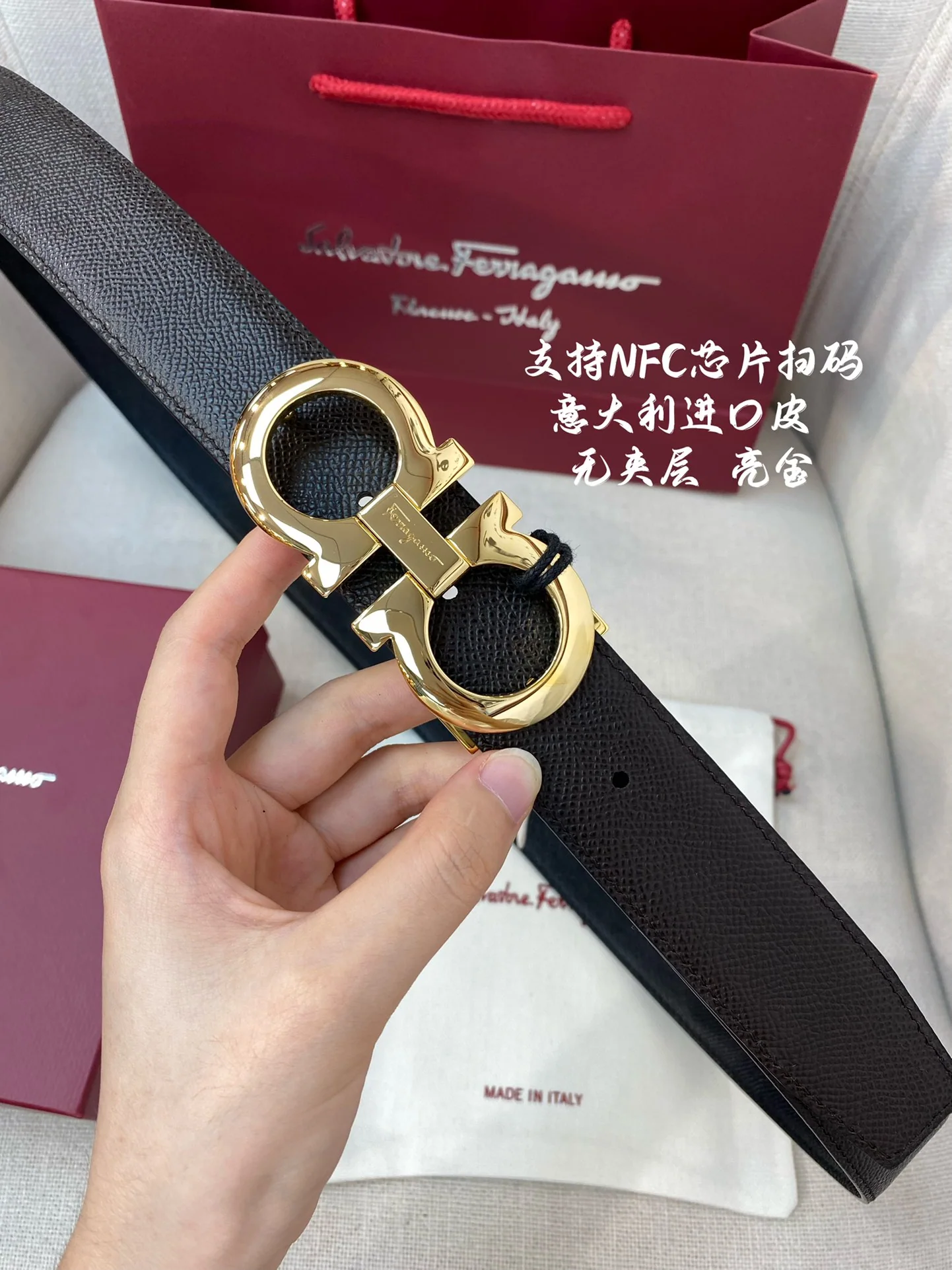 페레가모 천연 가죽 벨트 3.5 CM202500320 상세 이미지 3