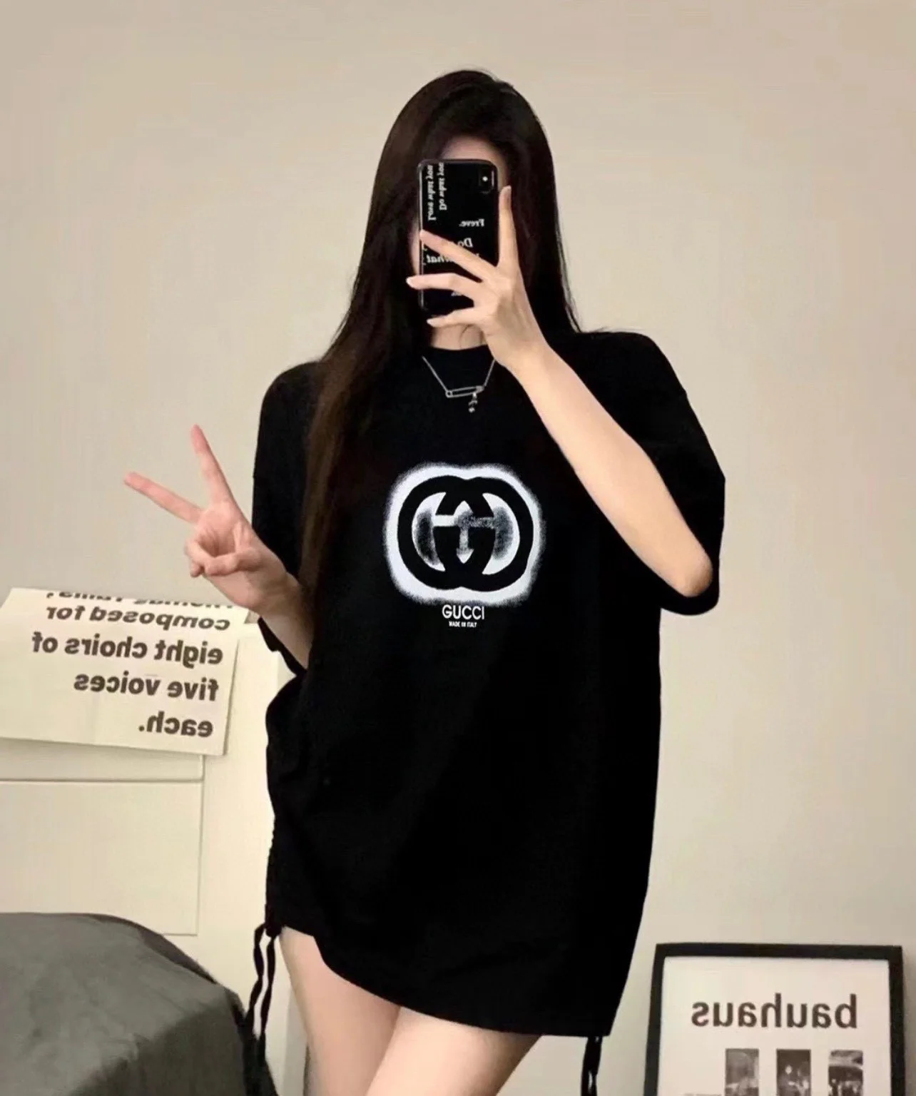 구찌 더블 G 인터로킹 프린트 크루넥 반팔 티셔츠 상세 이미지 1