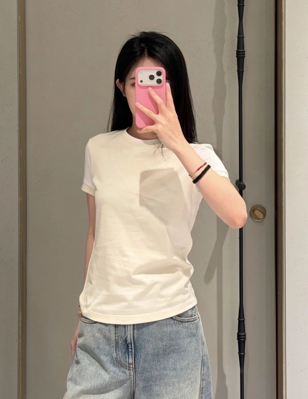 로에베 컬러 블록 래글런 반팔 티셔츠 상세 이미지 1